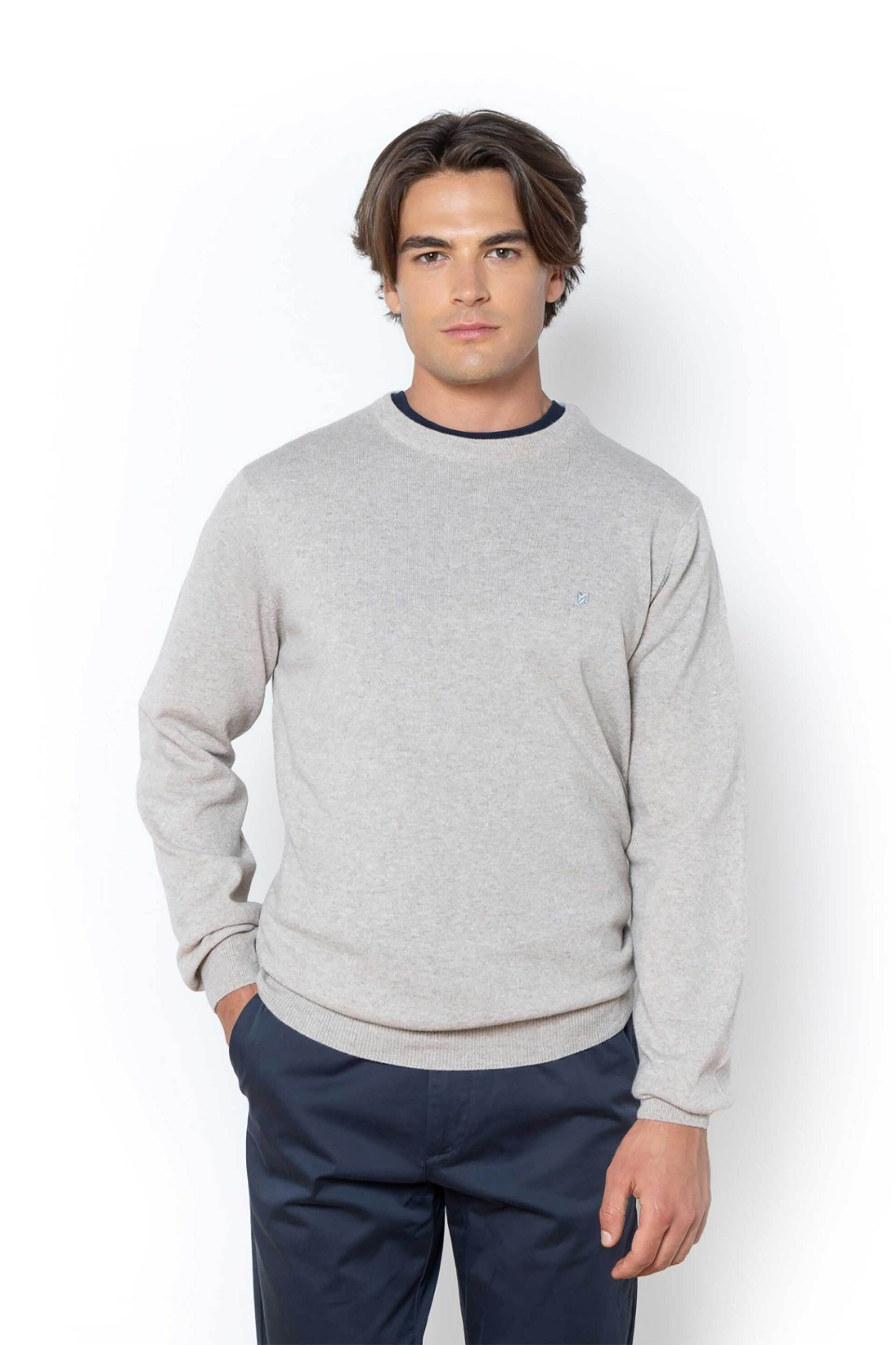 THE BOSTONIANS The Bostonians ανδρικό μάλλινο πουλόβερ με κεντημένο λογότυπο Regular Fit - MR00012 Εκρού