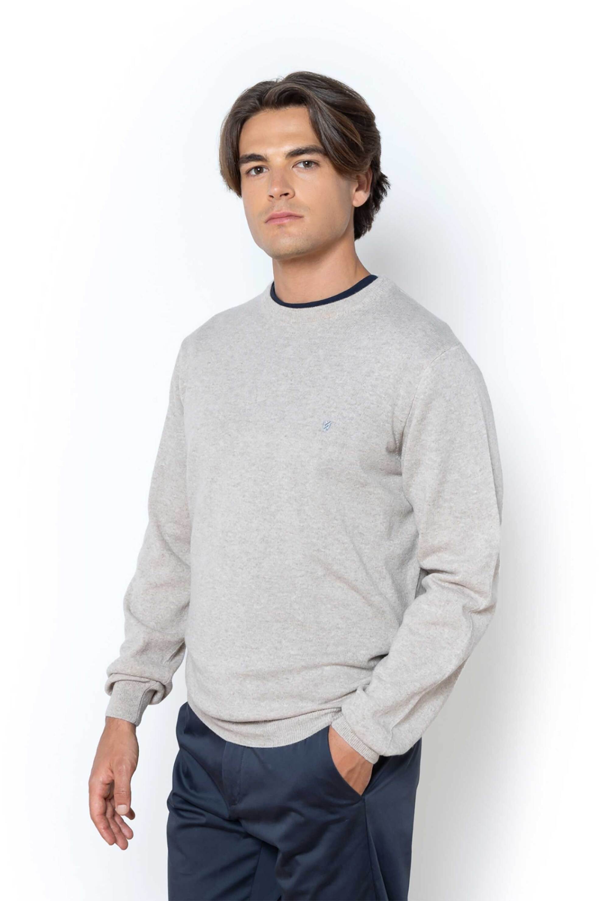 The Bostonians ανδρικό μάλλινο πουλόβερ με κεντημένο λογότυπο Regular Fit - MR00012 Εκρού φωτογραφία