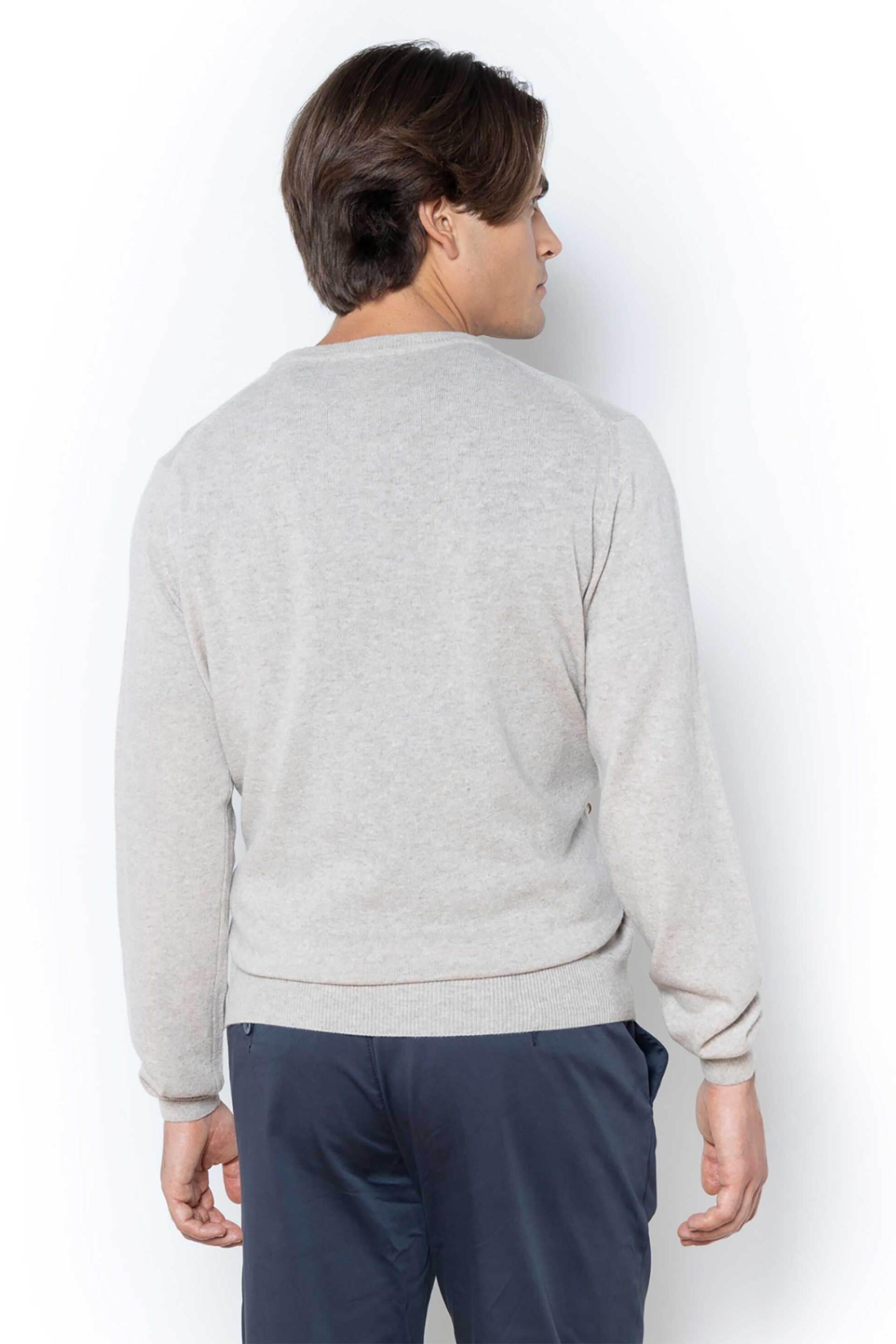 The Bostonians ανδρικό μάλλινο πουλόβερ με κεντημένο λογότυπο Regular Fit - MR00012 Εκρού φωτογραφία