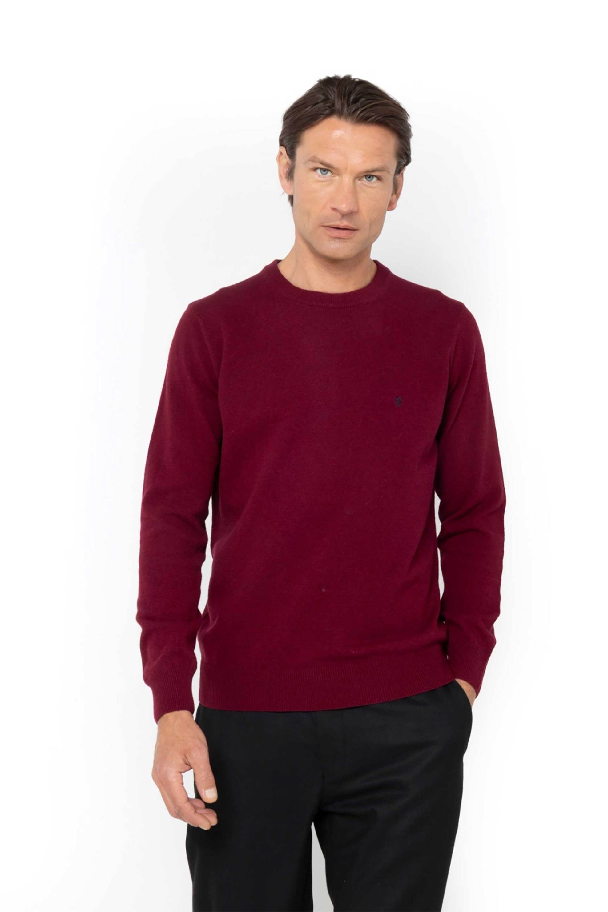 THE BOSTONIANS The Bostonians ανδρικό μάλλινο πουλόβερ με κεντημένο λογότυπο Regular Fit - MR00012 Μπορντό