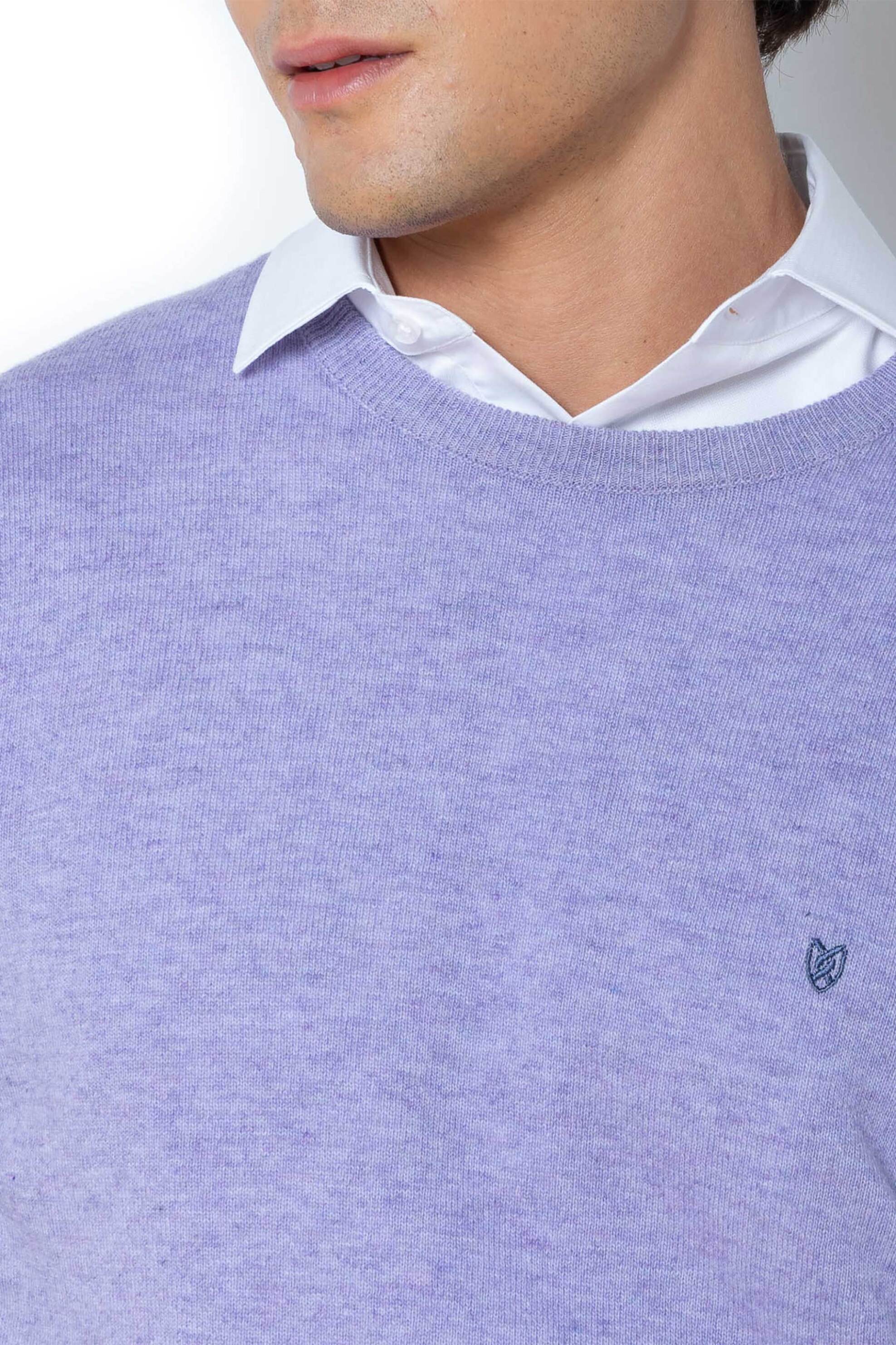 The Bostonians ανδρικό μάλλινο πουλόβερ με κεντημένο λογότυπο Regular Fit - MR00012 Λιλά φωτογραφία