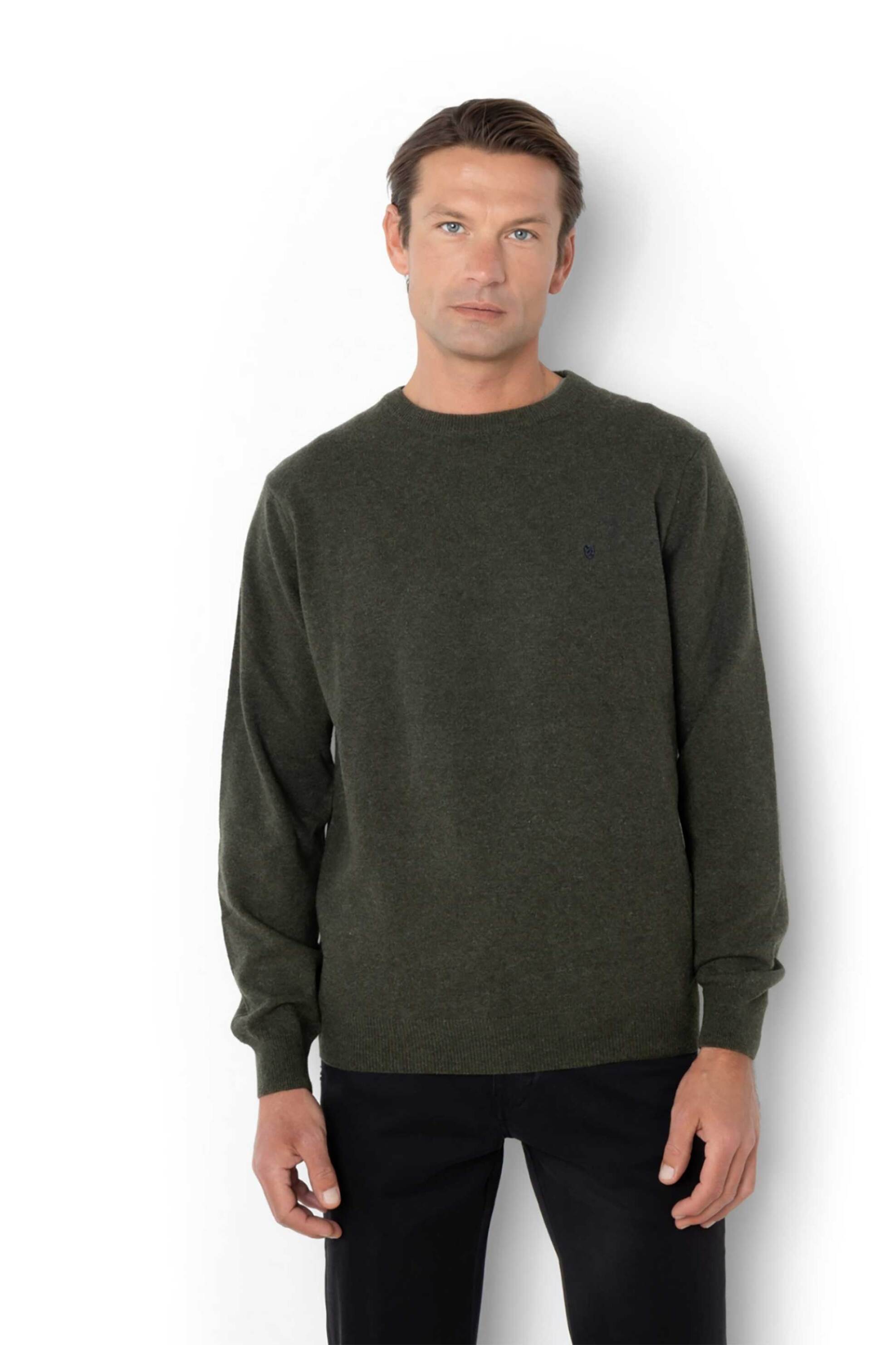 THE BOSTONIANS The Bostonians ανδρικό μάλλινο πουλόβερ με κεντημένο λογότυπο Regular Fit - MR00012 Χακί