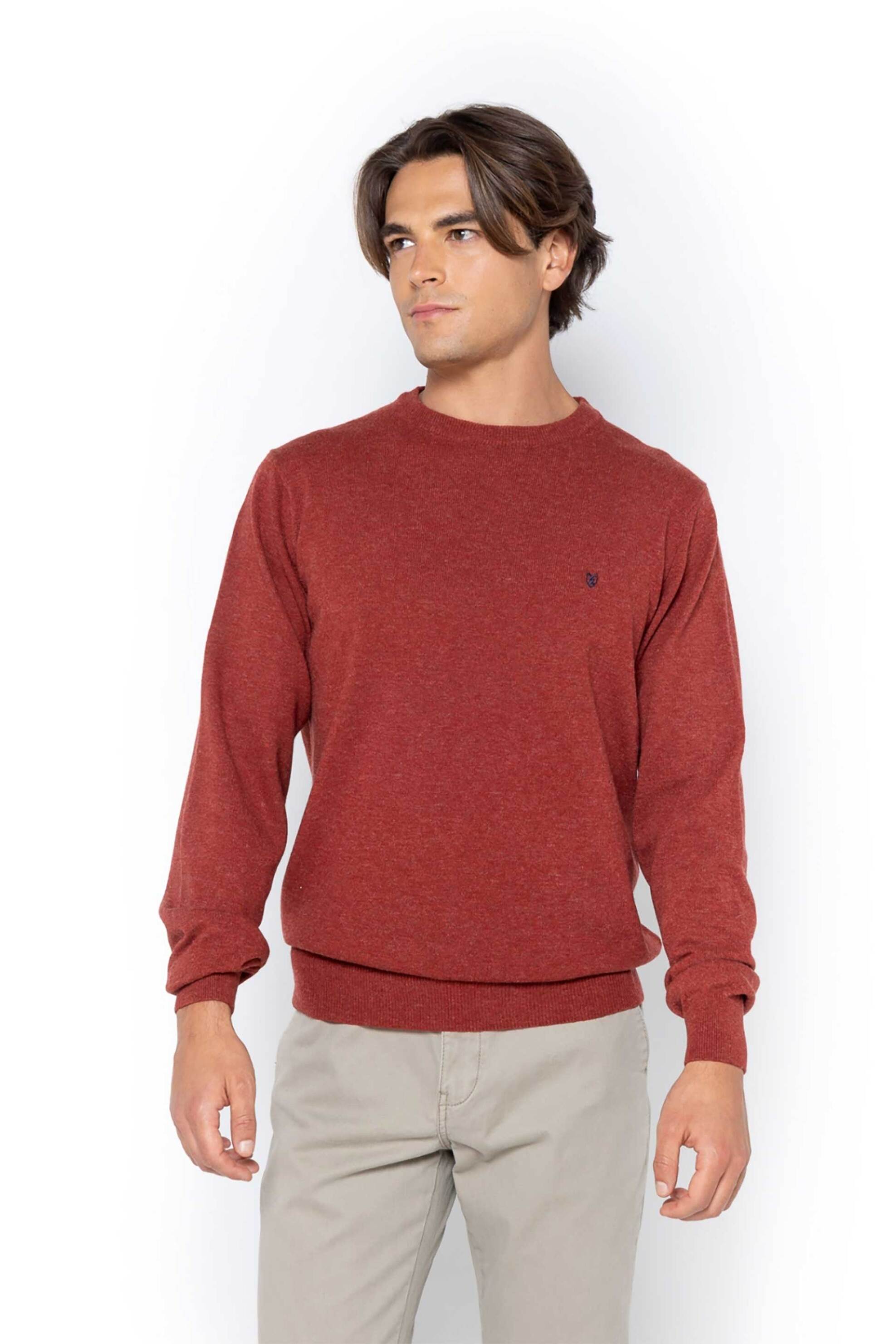 THE BOSTONIANS The Bostonians ανδρικό μάλλινο πουλόβερ με κεντημένο λογότυπο Regular Fit - MR00012 Κεραμιδί