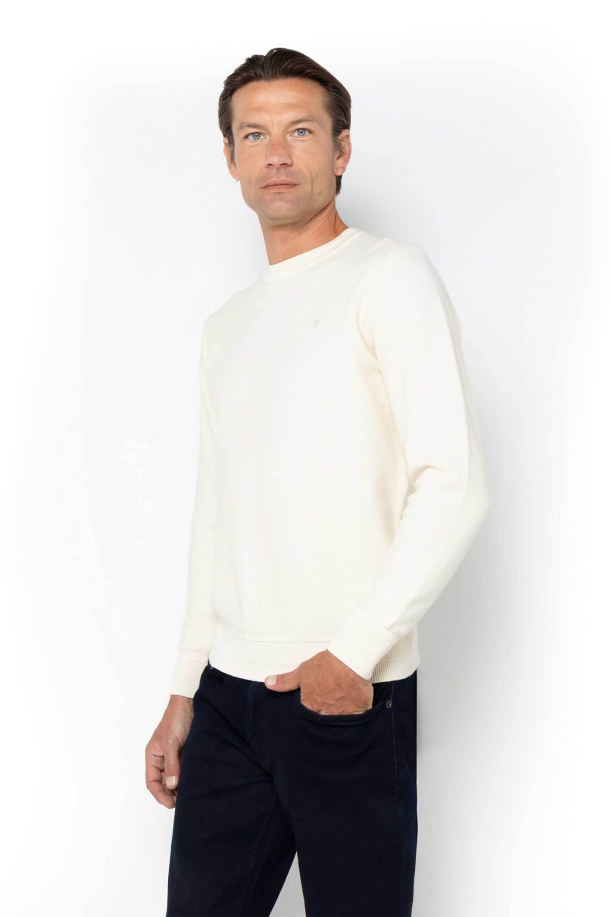 The Bostonians ανδρικό πουλόβερ structured με κασμίρι και κεντημένο λογότυπο Regular Fit "The Legacy" - MR1010U Εκρού φωτογραφία