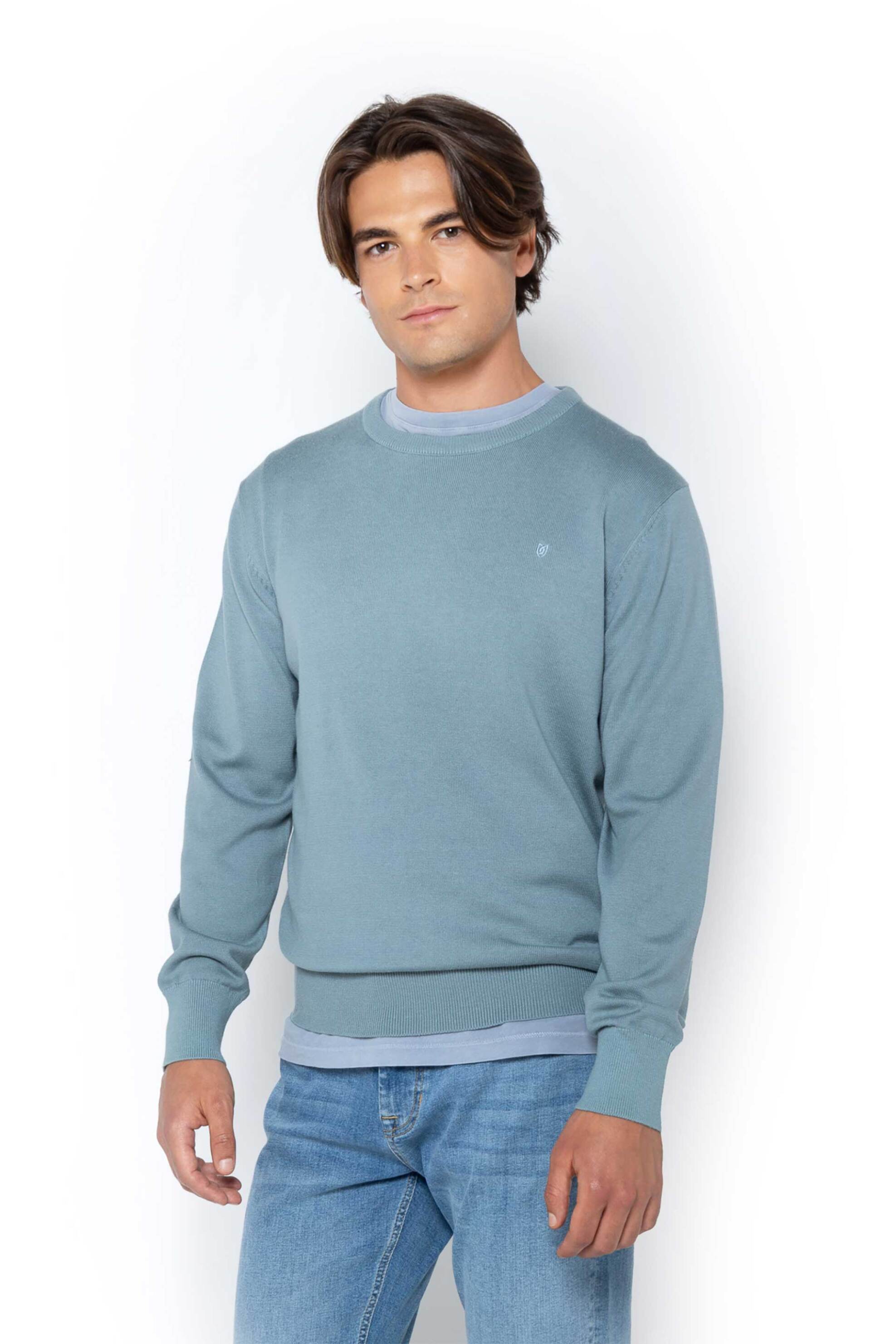 The Bostonians ανδρικό πουλόβερ μονόχρωμο με κεντημένο λογότυπο Regular Fit - MR1063 Πράσινο Μέντας φωτογραφία