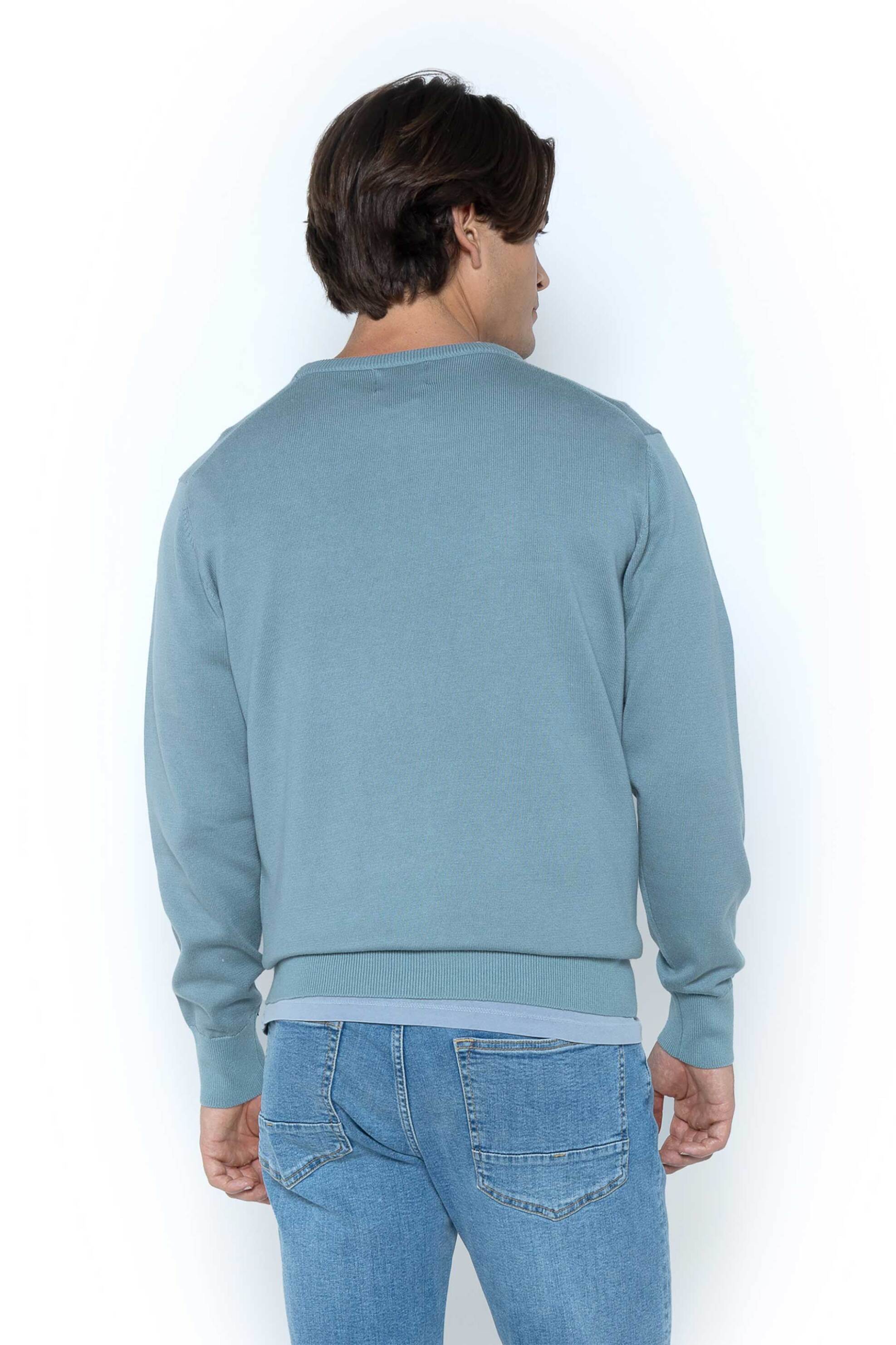 The Bostonians ανδρικό πουλόβερ μονόχρωμο με κεντημένο λογότυπο Regular Fit - MR1063 Πράσινο Μέντας φωτογραφία