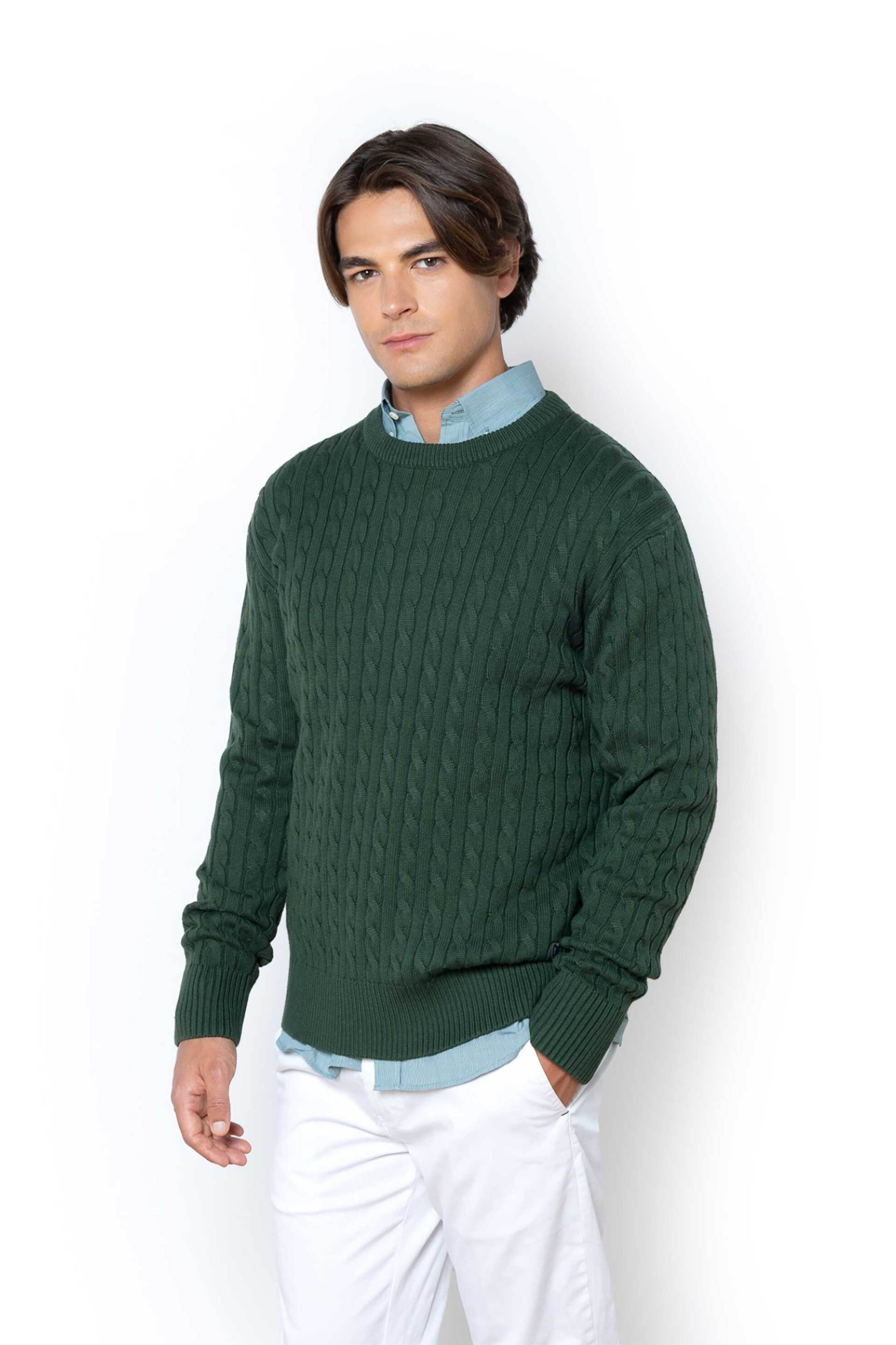 THE BOSTONIANS The Bostonians ανδρικό πουλόβερ με cable knit pattern Regular Fit - MR1070 Πράσινο Σκούρο