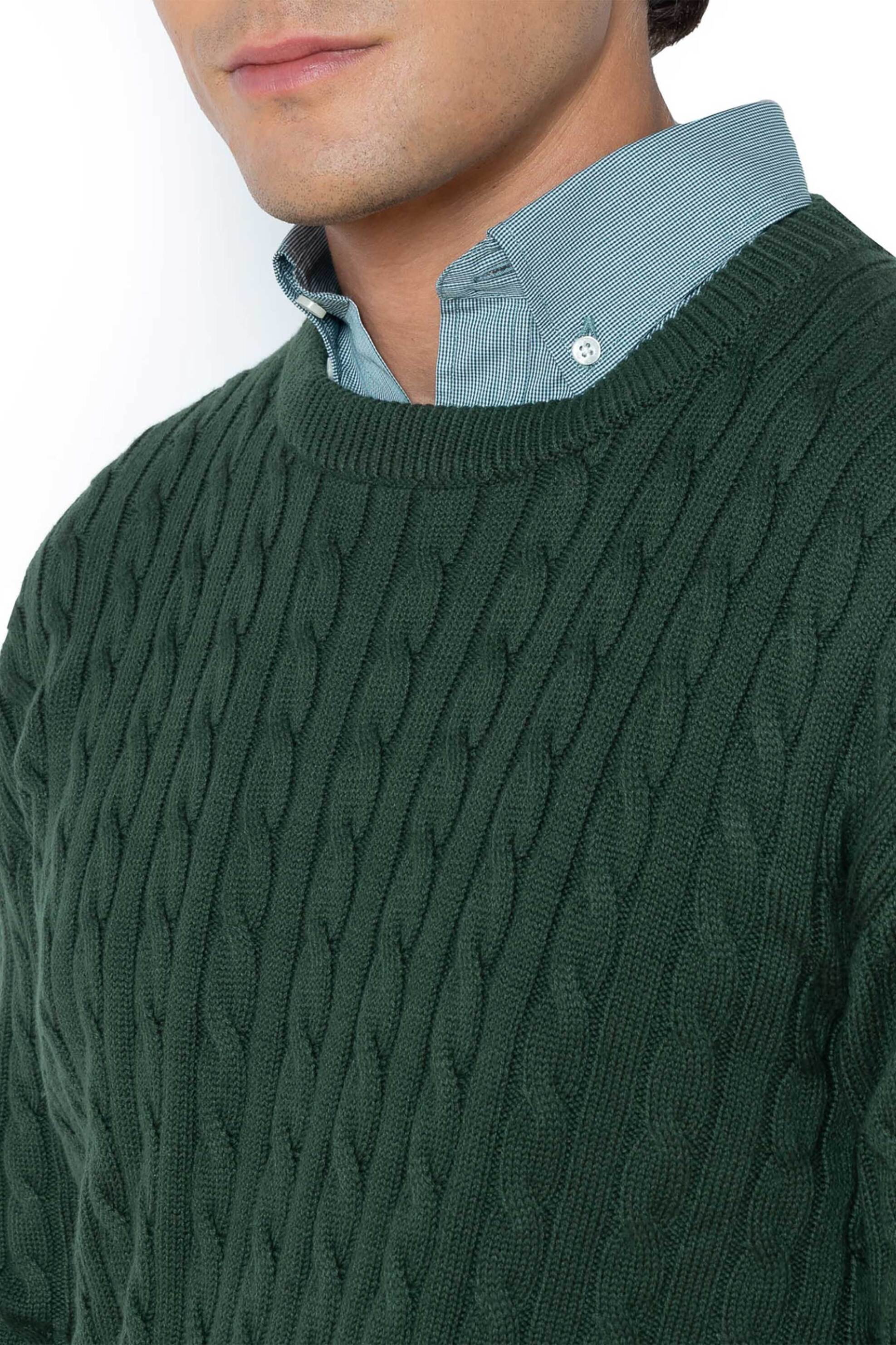 The Bostonians ανδρικό πουλόβερ με cable knit pattern Regular Fit - MR1070 Πράσινο Σκούρο φωτογραφία