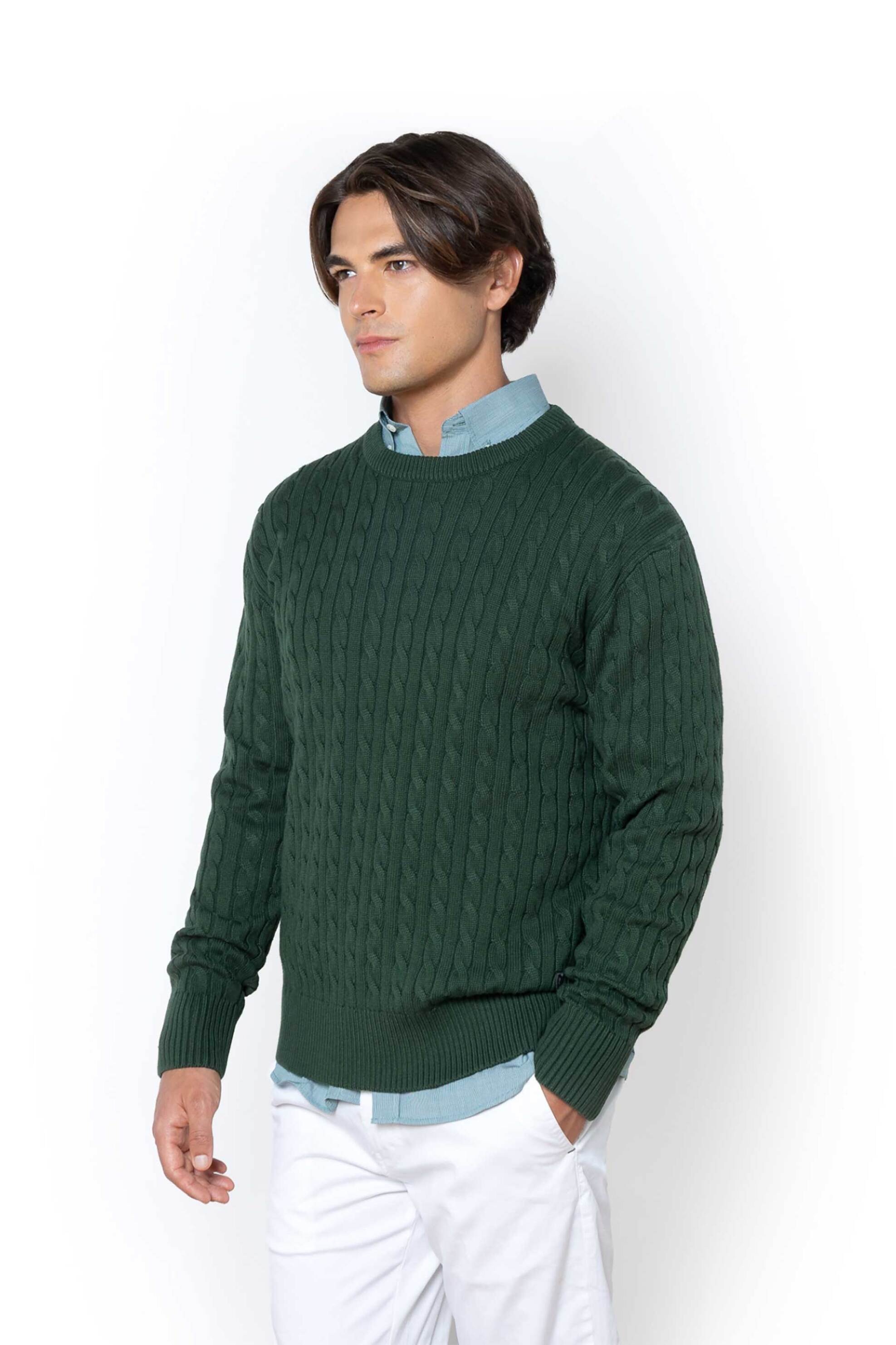 The Bostonians ανδρικό πουλόβερ με cable knit pattern Regular Fit - MR1070 Πράσινο Σκούρο φωτογραφία