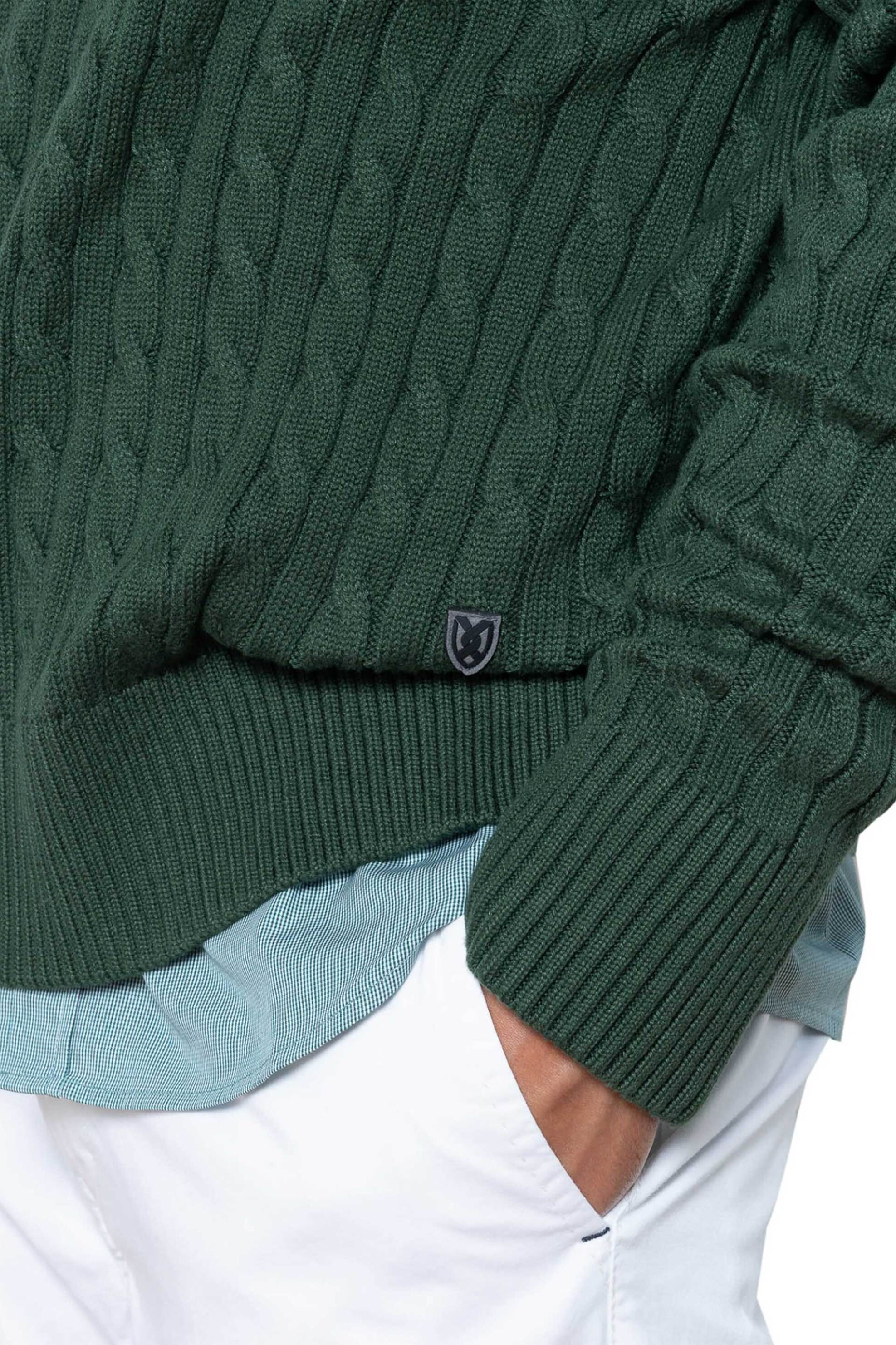 The Bostonians ανδρικό πουλόβερ με cable knit pattern Regular Fit - MR1070 Πράσινο Σκούρο φωτογραφία