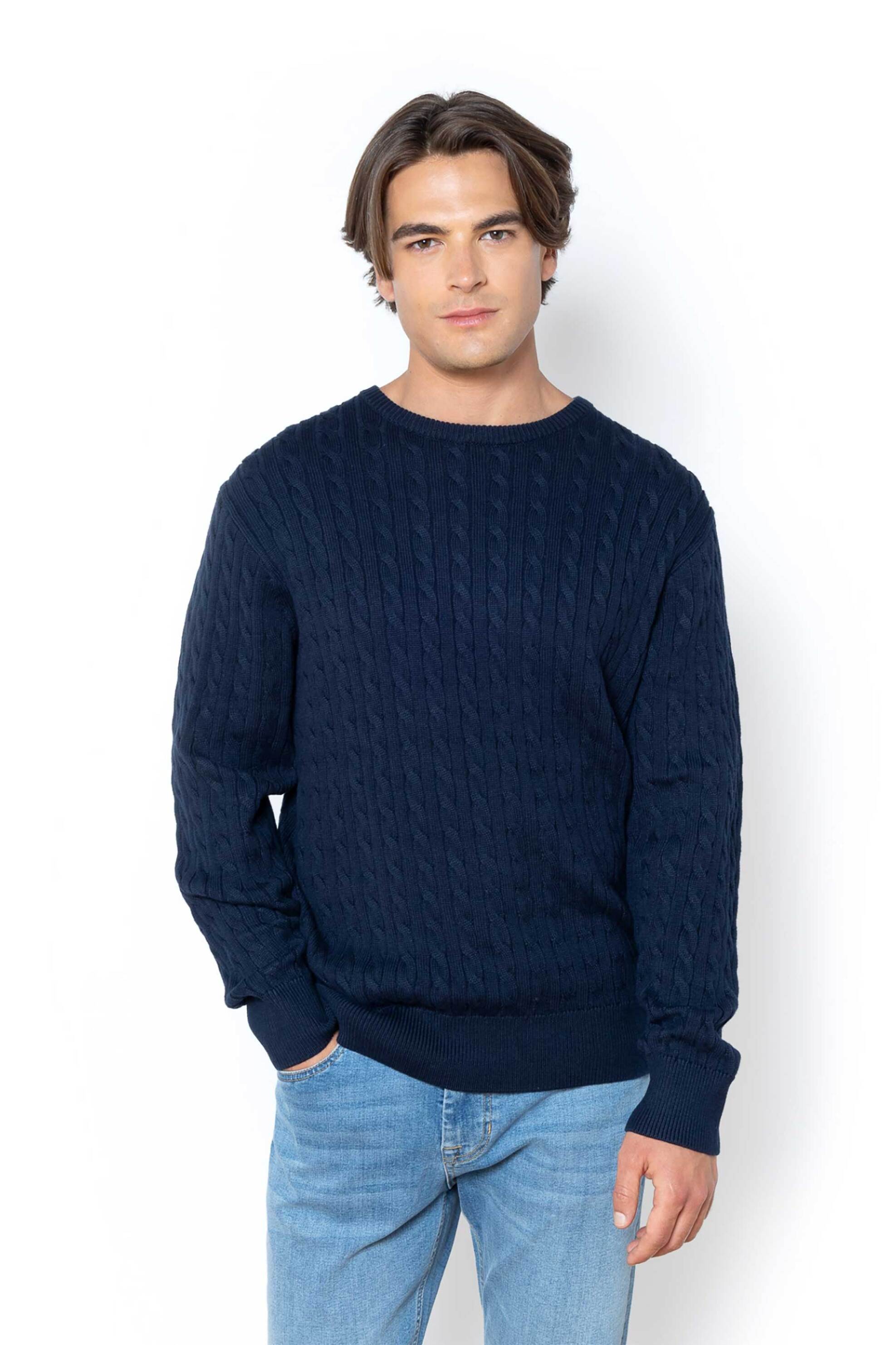 THE BOSTONIANS The Bostonians ανδρικό πουλόβερ με cable knit pattern Regular Fit - MR1070 Μπλε Σκούρο