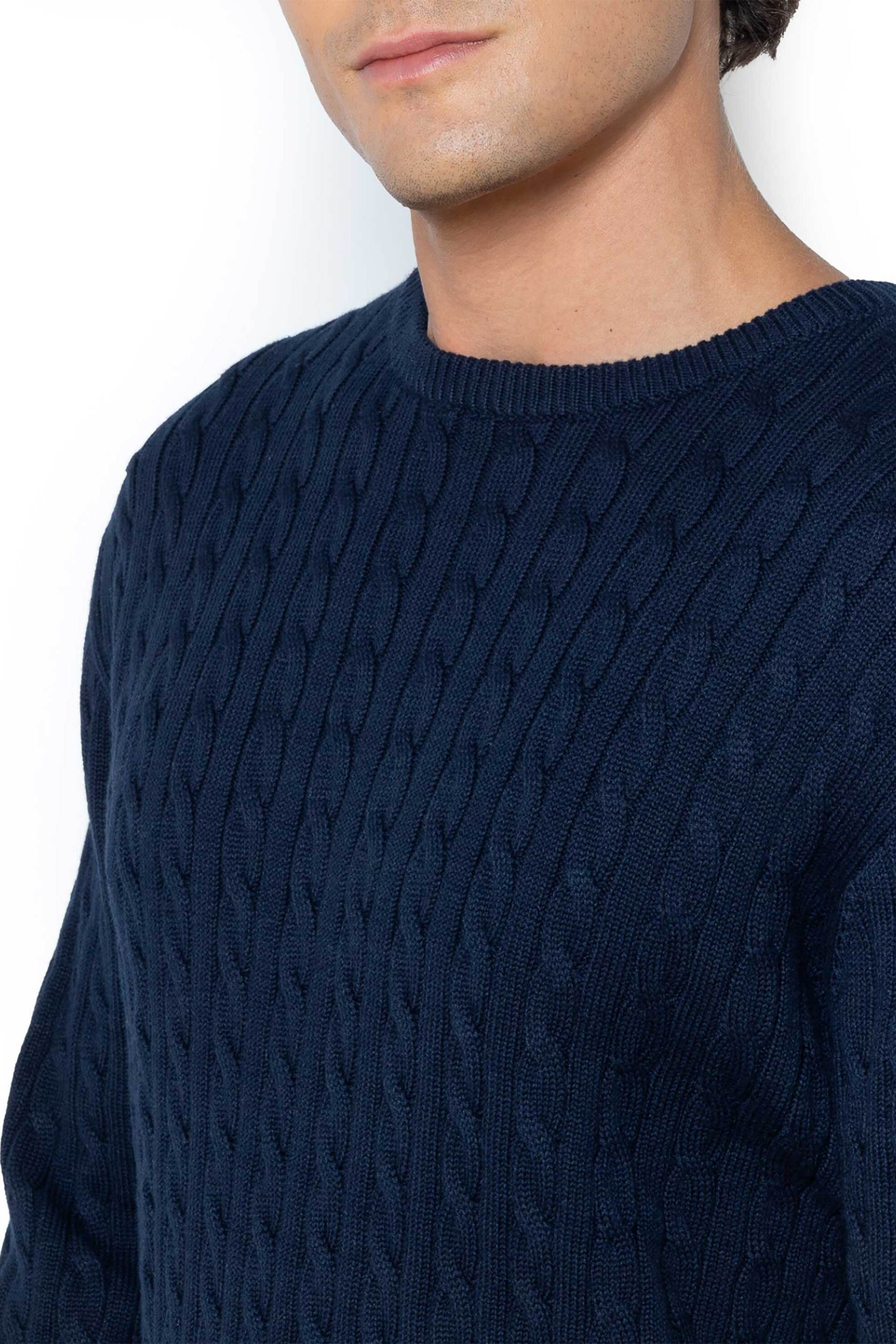 The Bostonians ανδρικό πουλόβερ με cable knit pattern Regular Fit - MR1070 Μπλε Σκούρο φωτογραφία