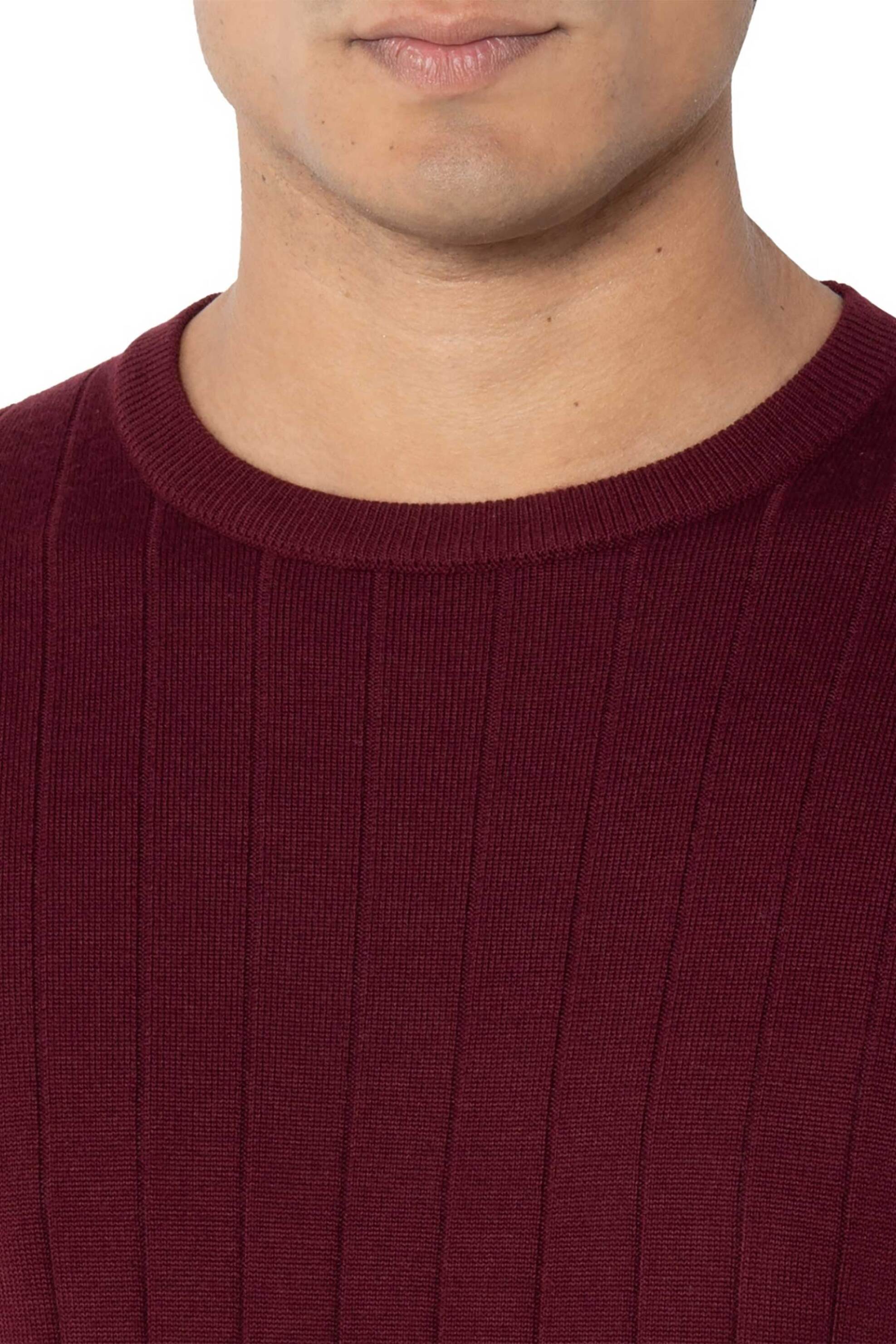 The Bostonians ανδρικό πουλόβερ μονόχρωμο με ριγέ σχέδιο Regular Fit - MR1081 Μπορντό φωτογραφία