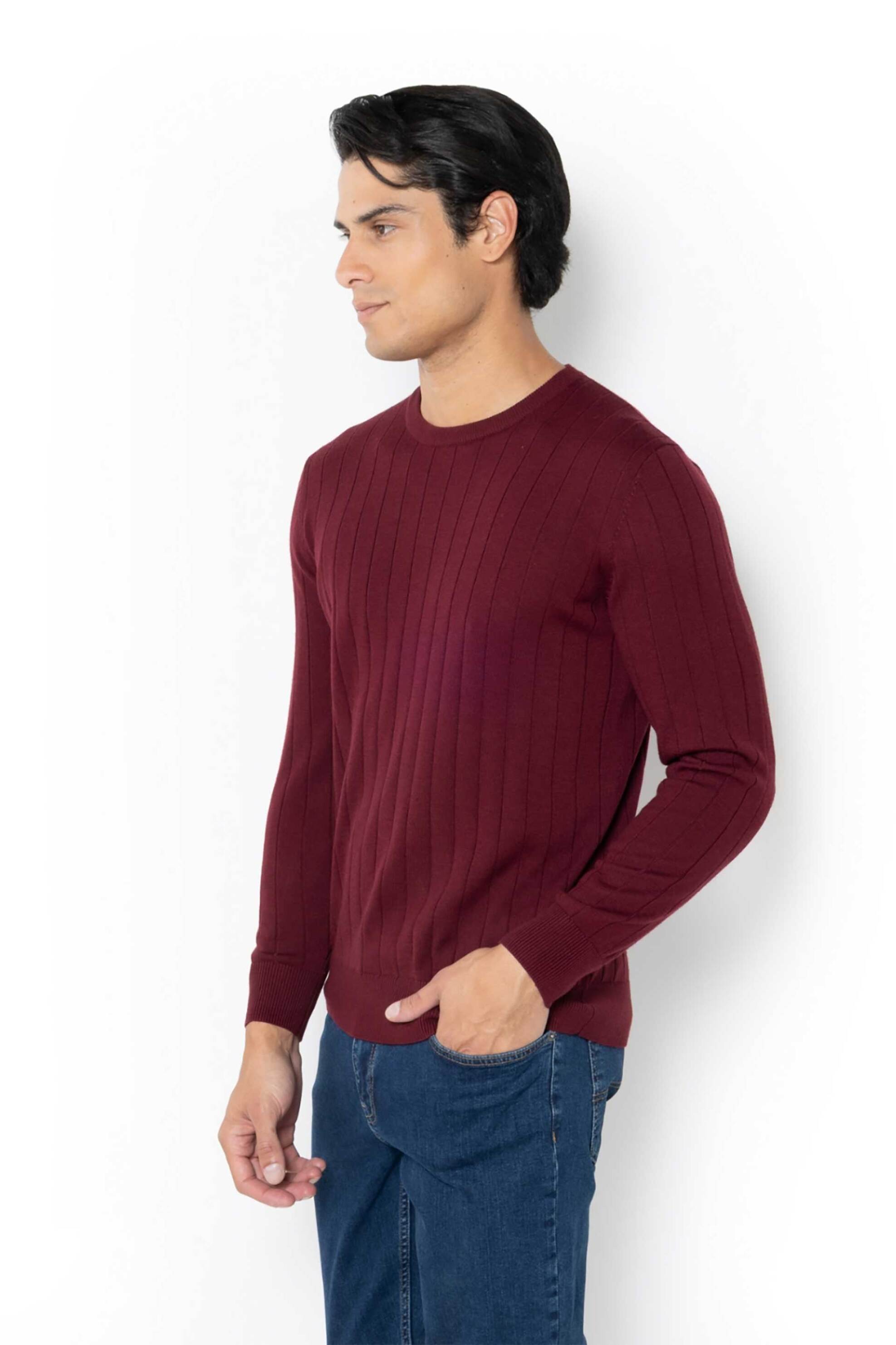 The Bostonians ανδρικό πουλόβερ μονόχρωμο με ριγέ σχέδιο Regular Fit - MR1081 Μπορντό φωτογραφία