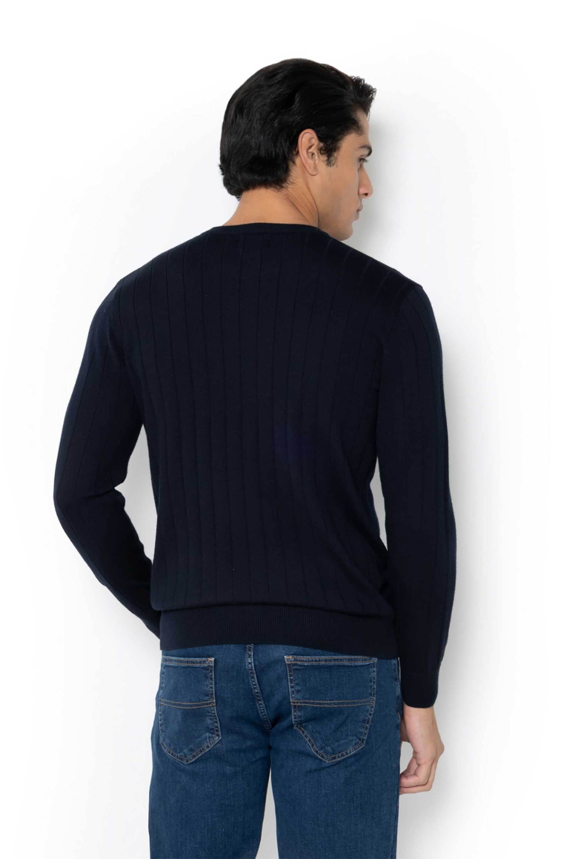 The Bostonians ανδρικό πουλόβερ μονόχρωμο με ριγέ σχέδιο Regular Fit - MR1081 Μπλε Σκούρο φωτογραφία