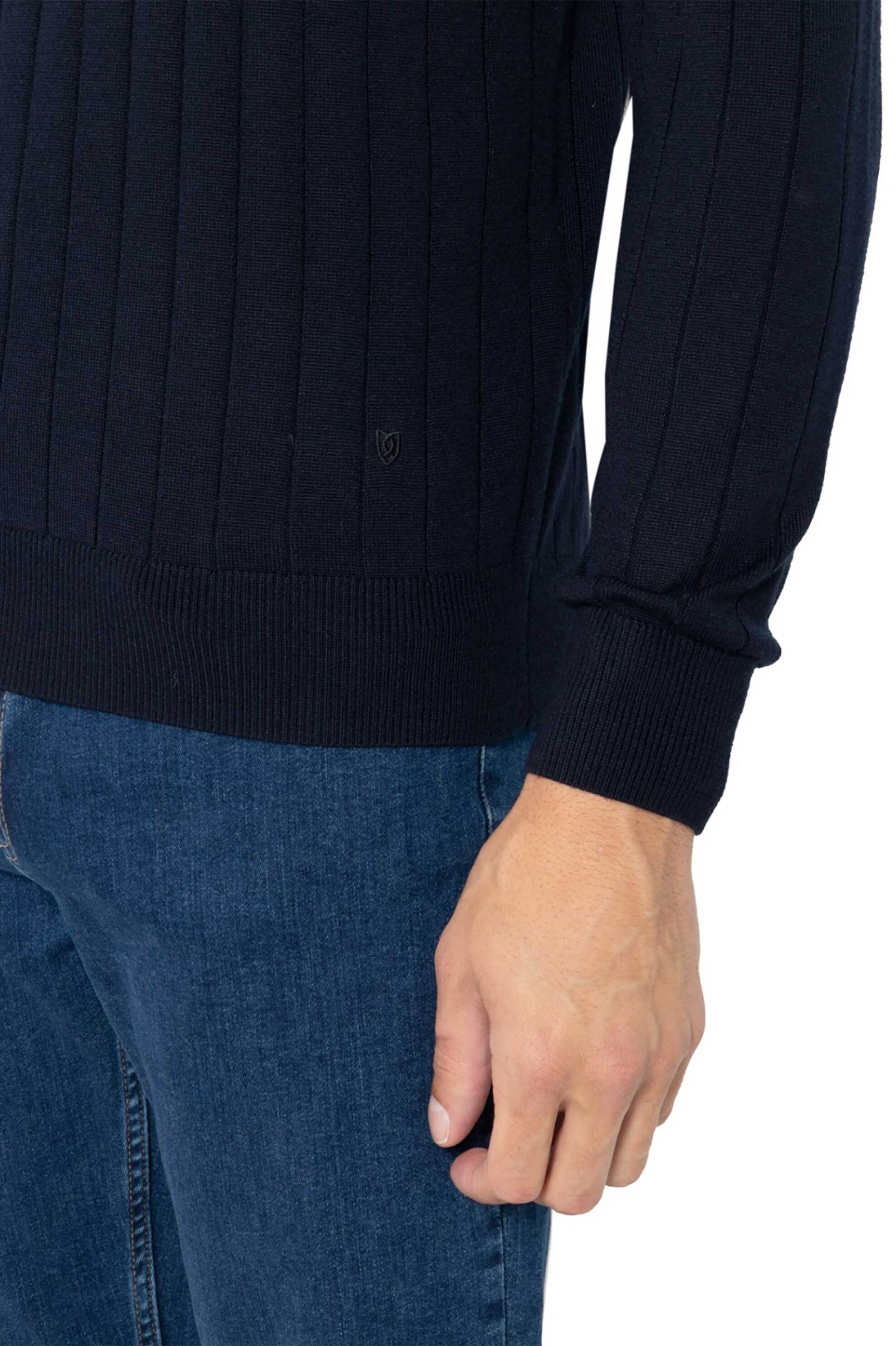 The Bostonians ανδρικό πουλόβερ μονόχρωμο με ριγέ σχέδιο Regular Fit - MR1081 Μπλε Σκούρο φωτογραφία