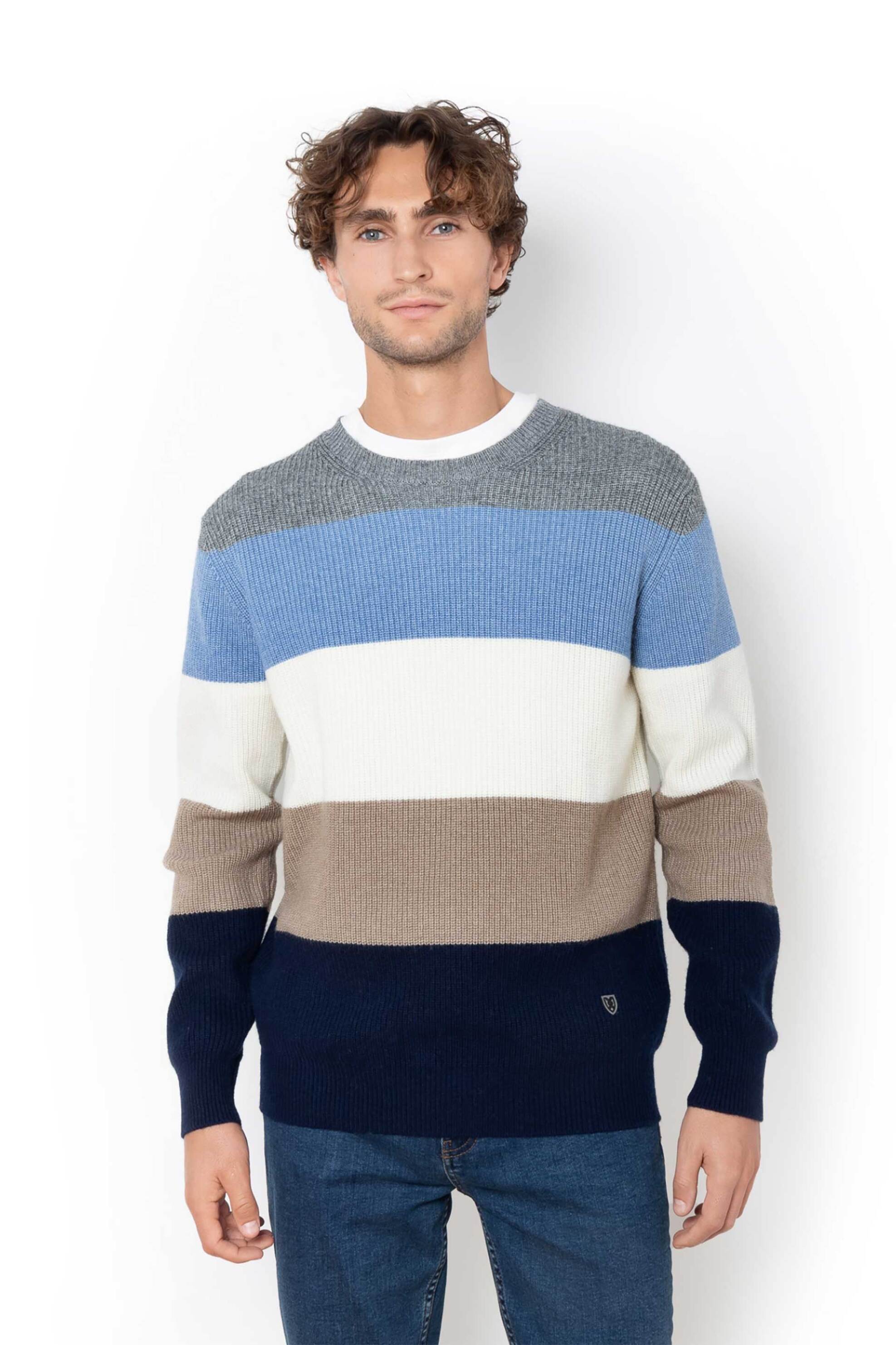 The Bostonians ανδρικό πουλόβερ ribbed colourblocked Regular Fit - MR4326 Μπλε Σκούρο