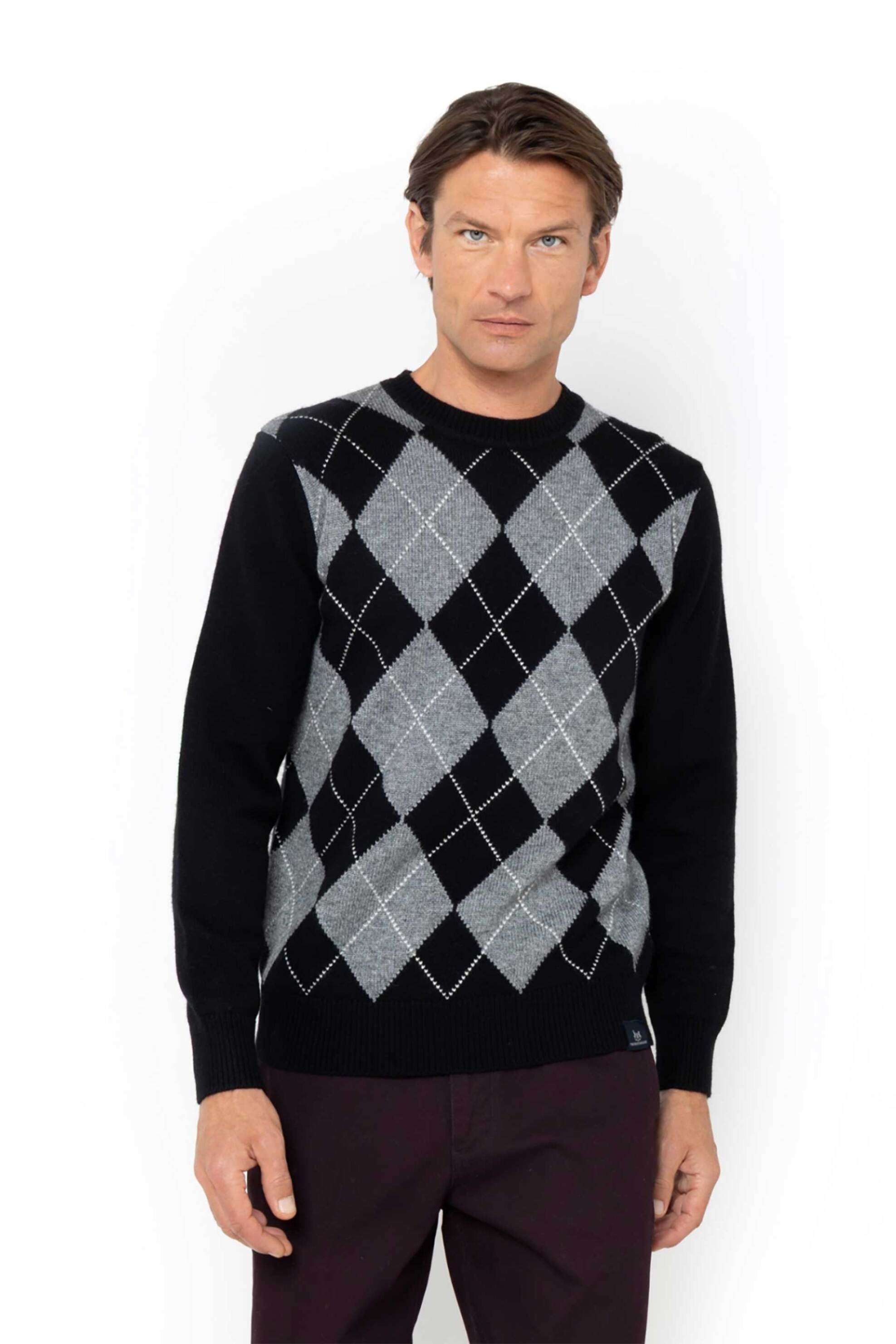 The Bostonians ανδρικό πουλόβερ jacquard με γεωμετρικό σχέδιο Regular Fit - MR9030 Μαύρο