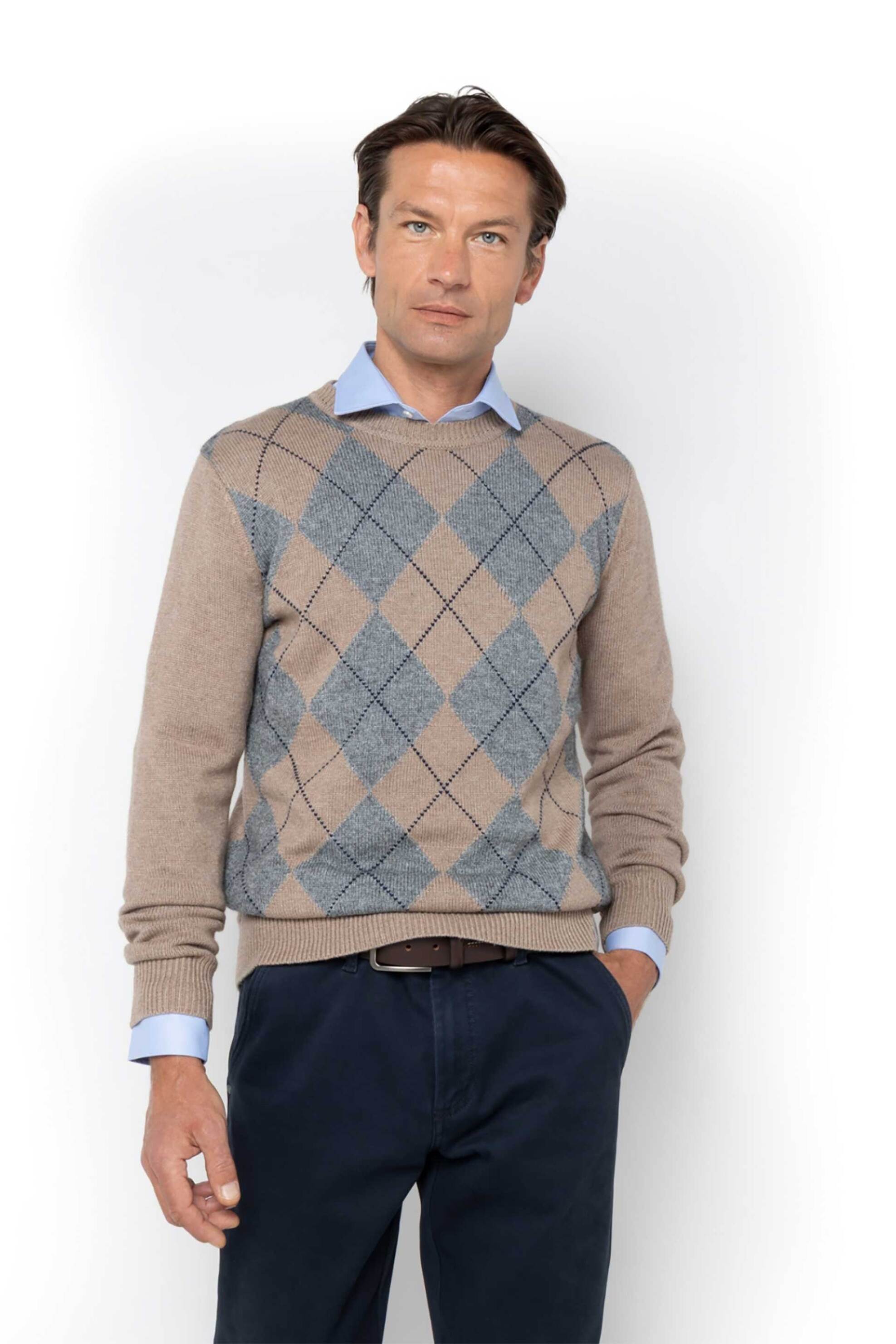 THE BOSTONIANS The Bostonians ανδρικό πουλόβερ jacquard με γεωμετρικό σχέδιο Regular Fit - MR9030 Μπεζ