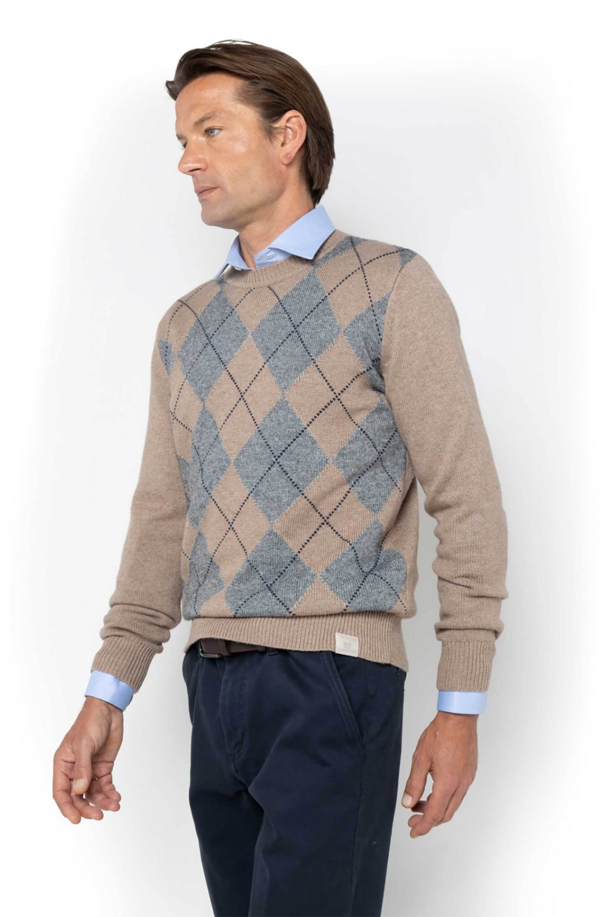 The Bostonians ανδρικό πουλόβερ jacquard με γεωμετρικό σχέδιο Regular Fit - MR9030 Μπεζ φωτογραφία