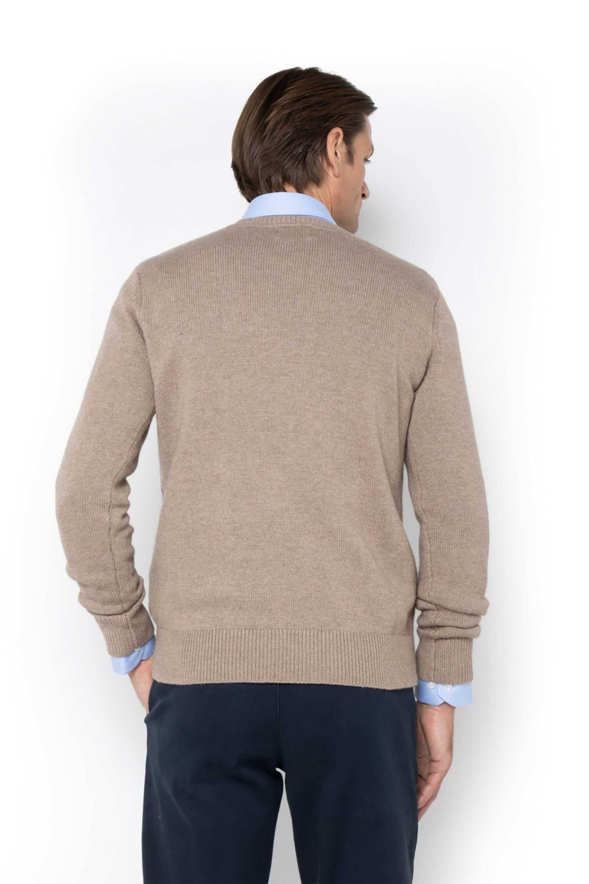 The Bostonians ανδρικό πουλόβερ jacquard με γεωμετρικό σχέδιο Regular Fit - MR9030 Μπεζ φωτογραφία