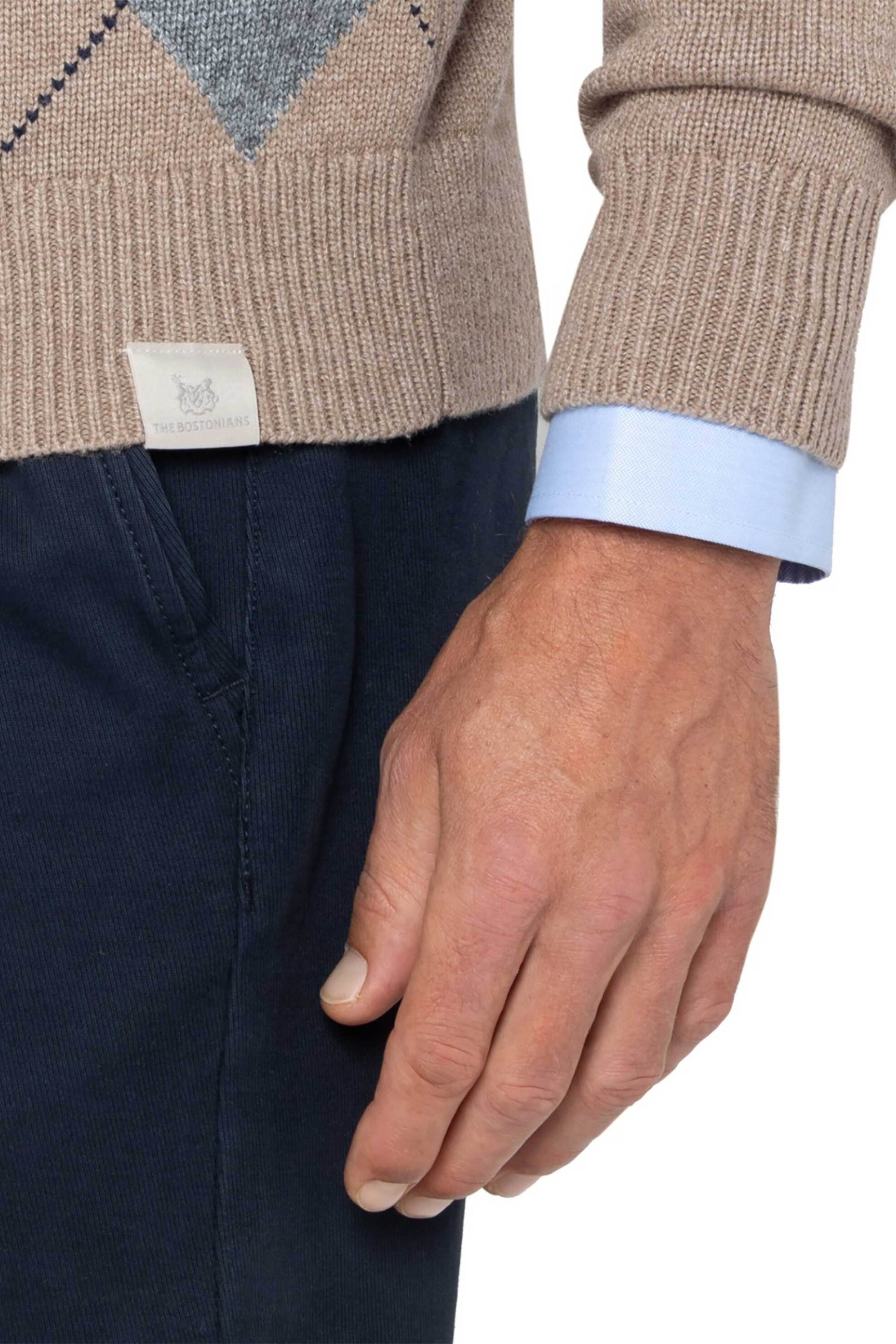 The Bostonians ανδρικό πουλόβερ jacquard με γεωμετρικό σχέδιο Regular Fit - MR9030 Μπεζ φωτογραφία