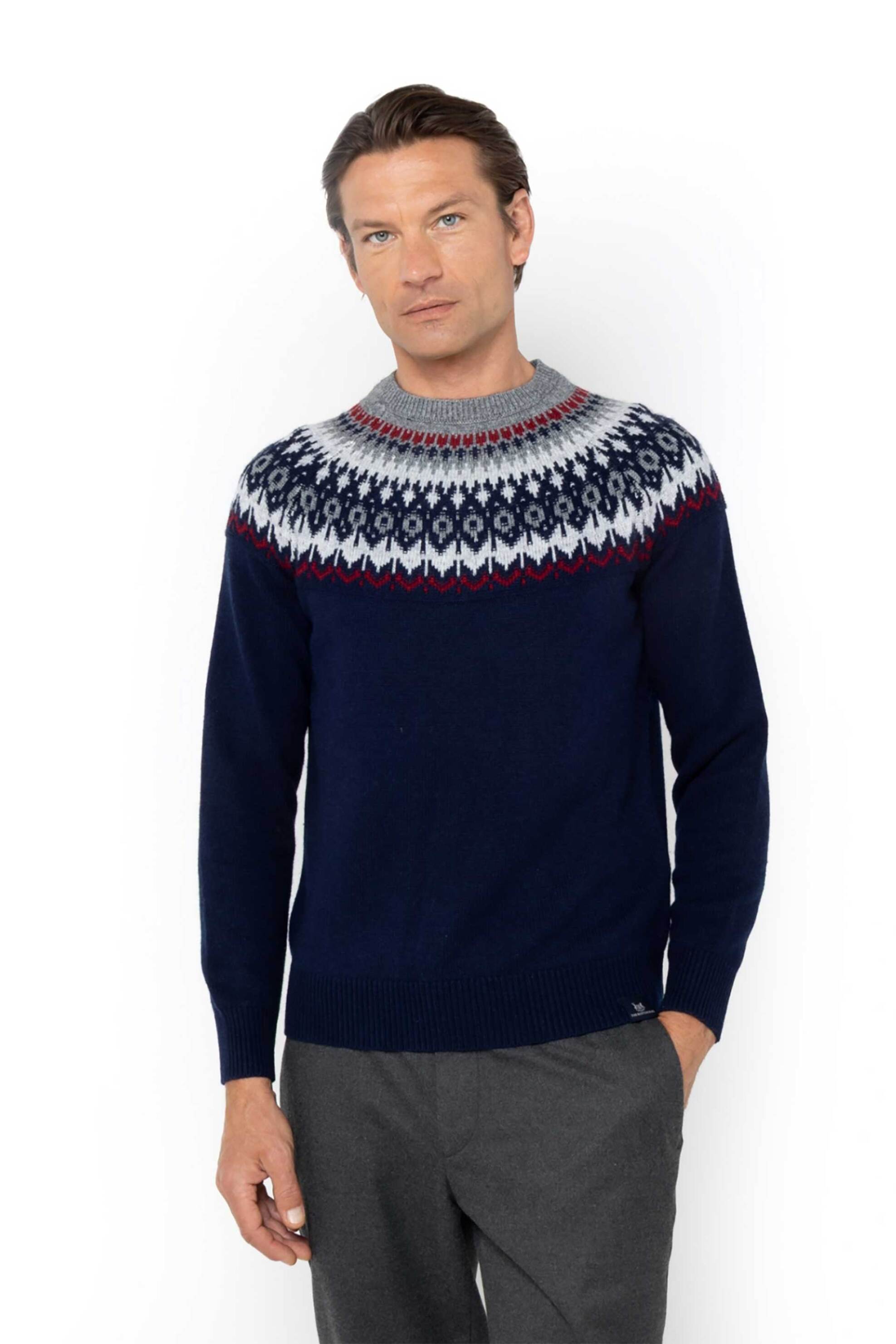 The Bostonians ανδρικό πουλόβερ jacquard με Fair Isle pattern Regular Fit - MR9032 Μπλε Σκούρο