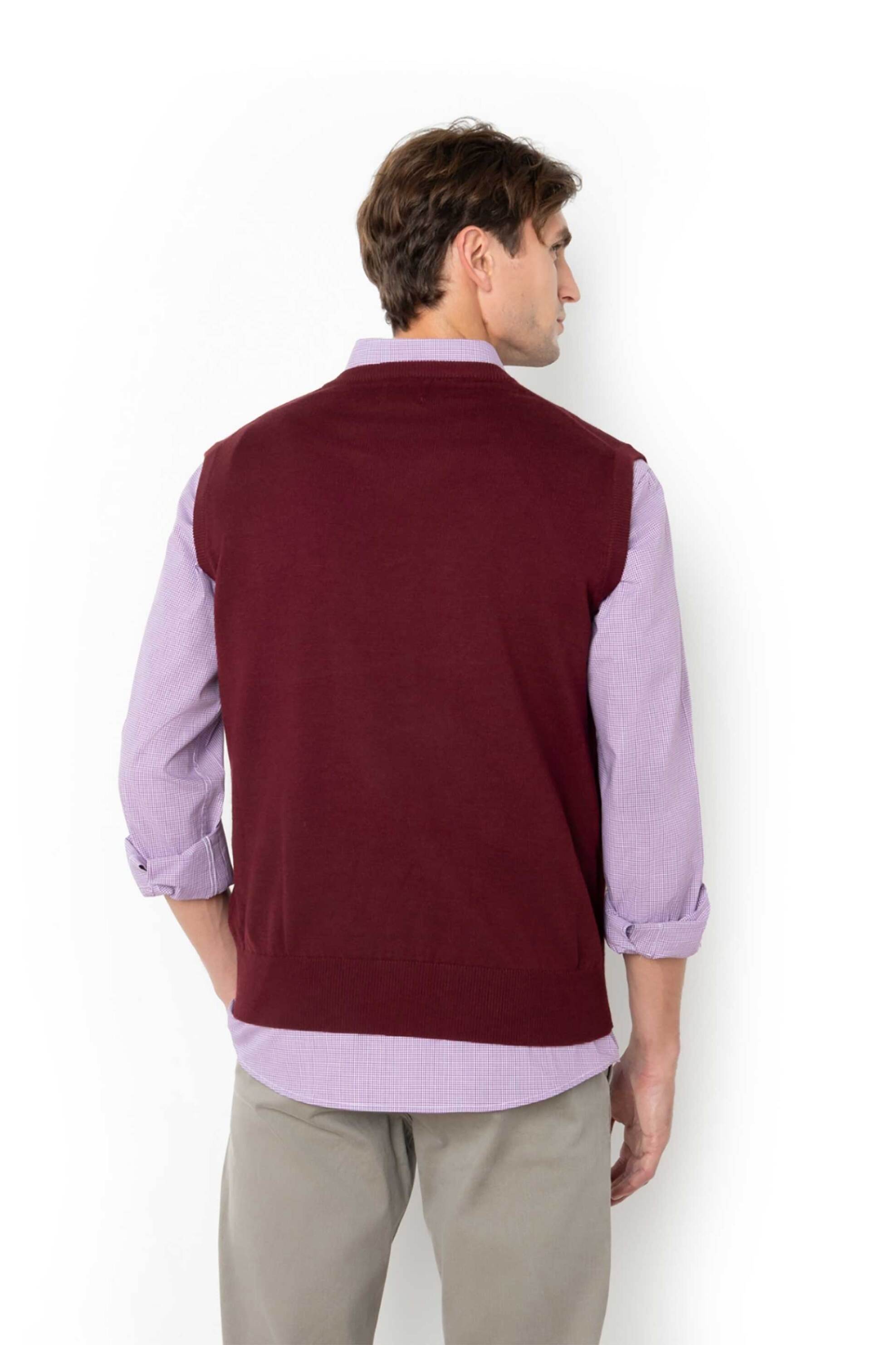 The Bostonians ανδρική αμάνικη πλεκτή μπλούζα με κεντημένο λογότυπο Regular Fit - MT1001 Μπορντό φωτογραφία