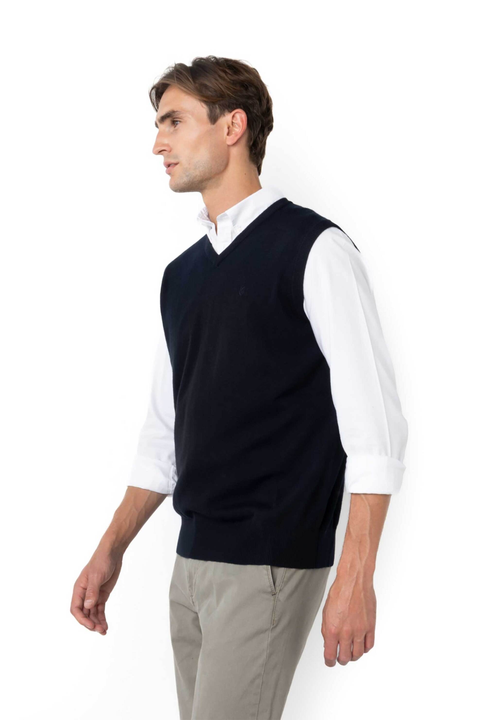 The Bostonians ανδρική αμάνικη πλεκτή μπλούζα με κεντημένο λογότυπο Regular Fit - MT1001 Μπλε Σκούρο φωτογραφία