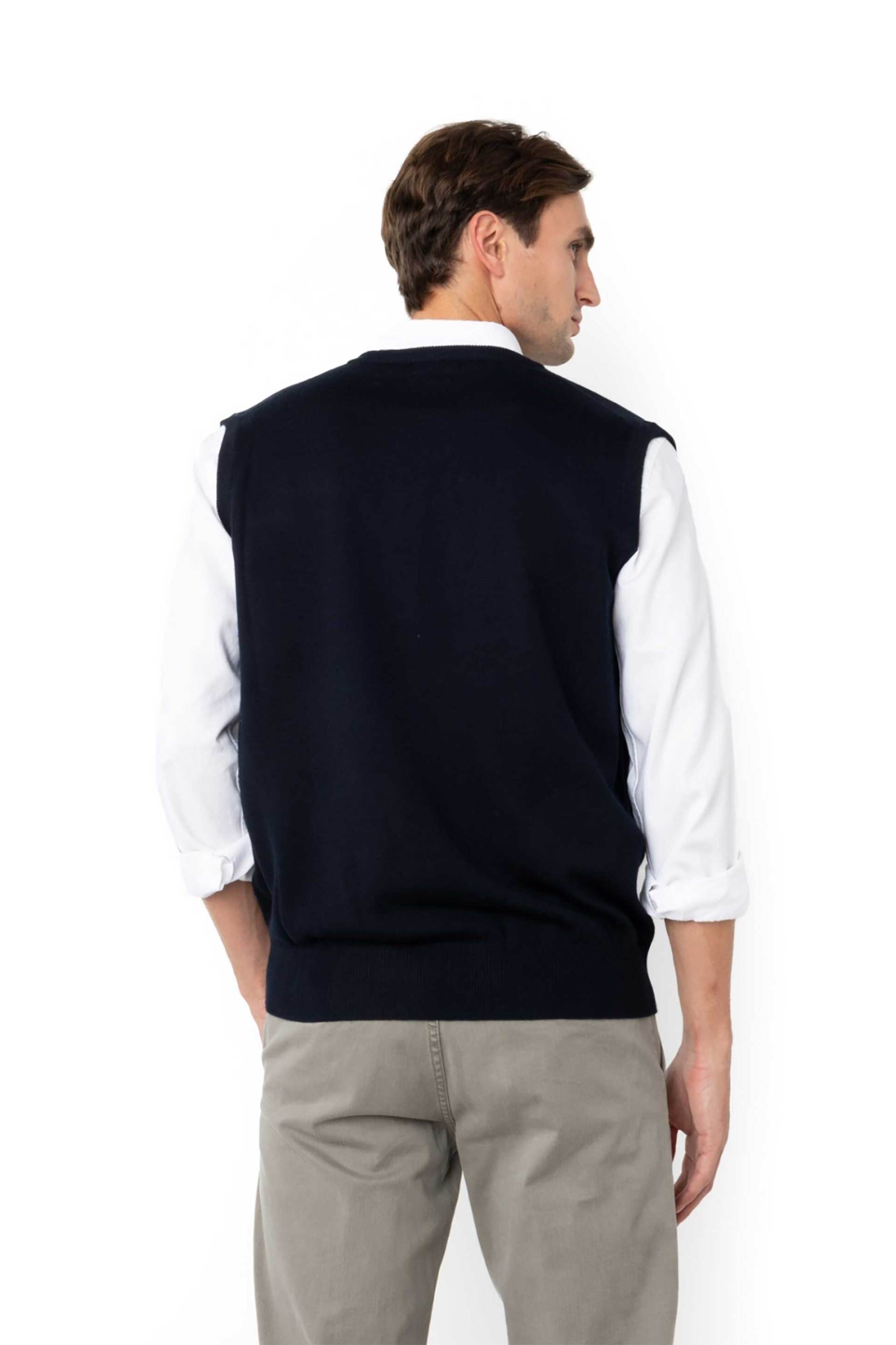 The Bostonians ανδρική αμάνικη πλεκτή μπλούζα με κεντημένο λογότυπο Regular Fit - MT1001 Μπλε Σκούρο φωτογραφία