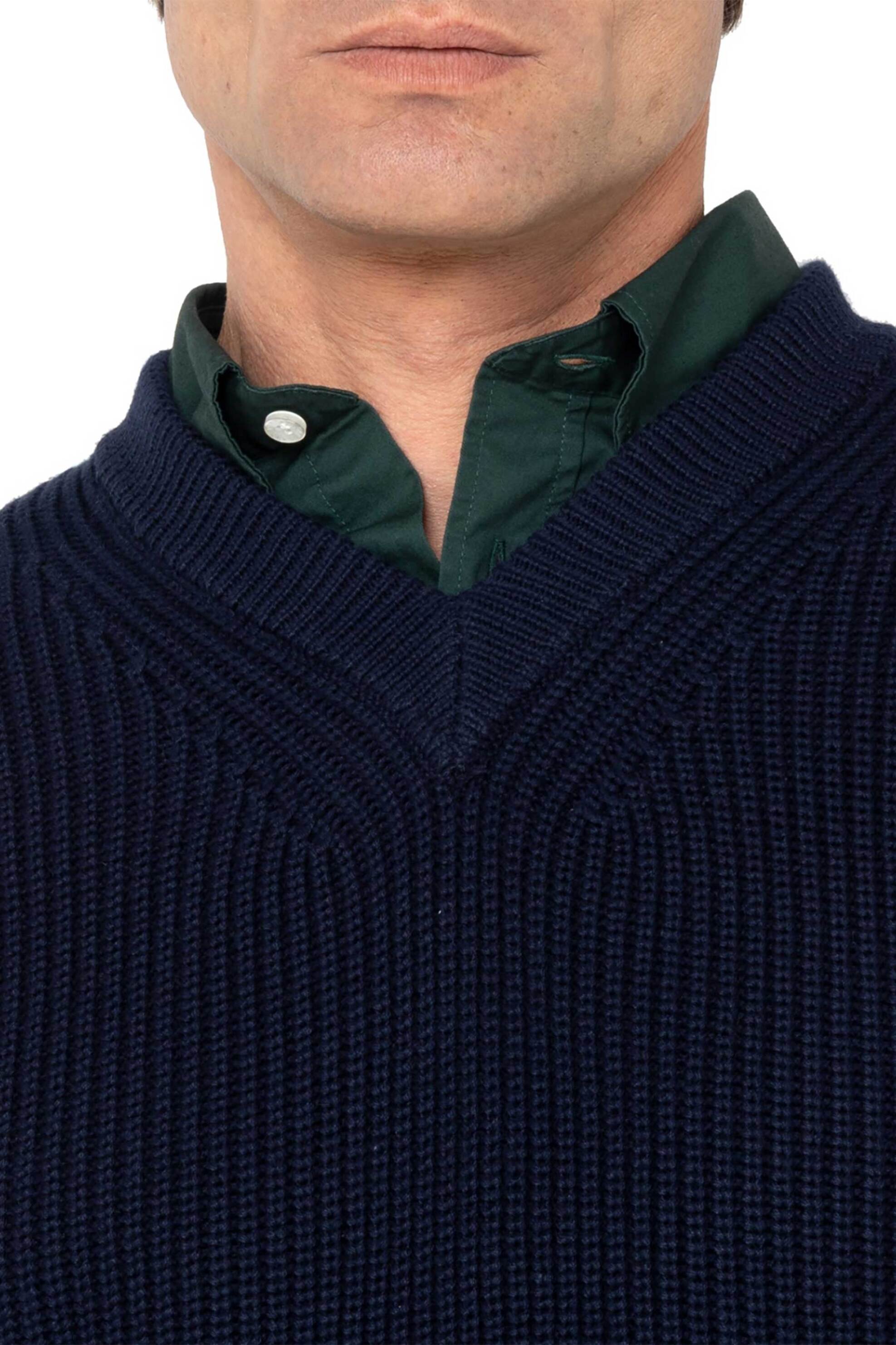 The Bostonians ανδρική πλεκτή αμάνικη μπλούζα structured με V Regular Fit - MT1003 Μπλε Σκούρο φωτογραφία