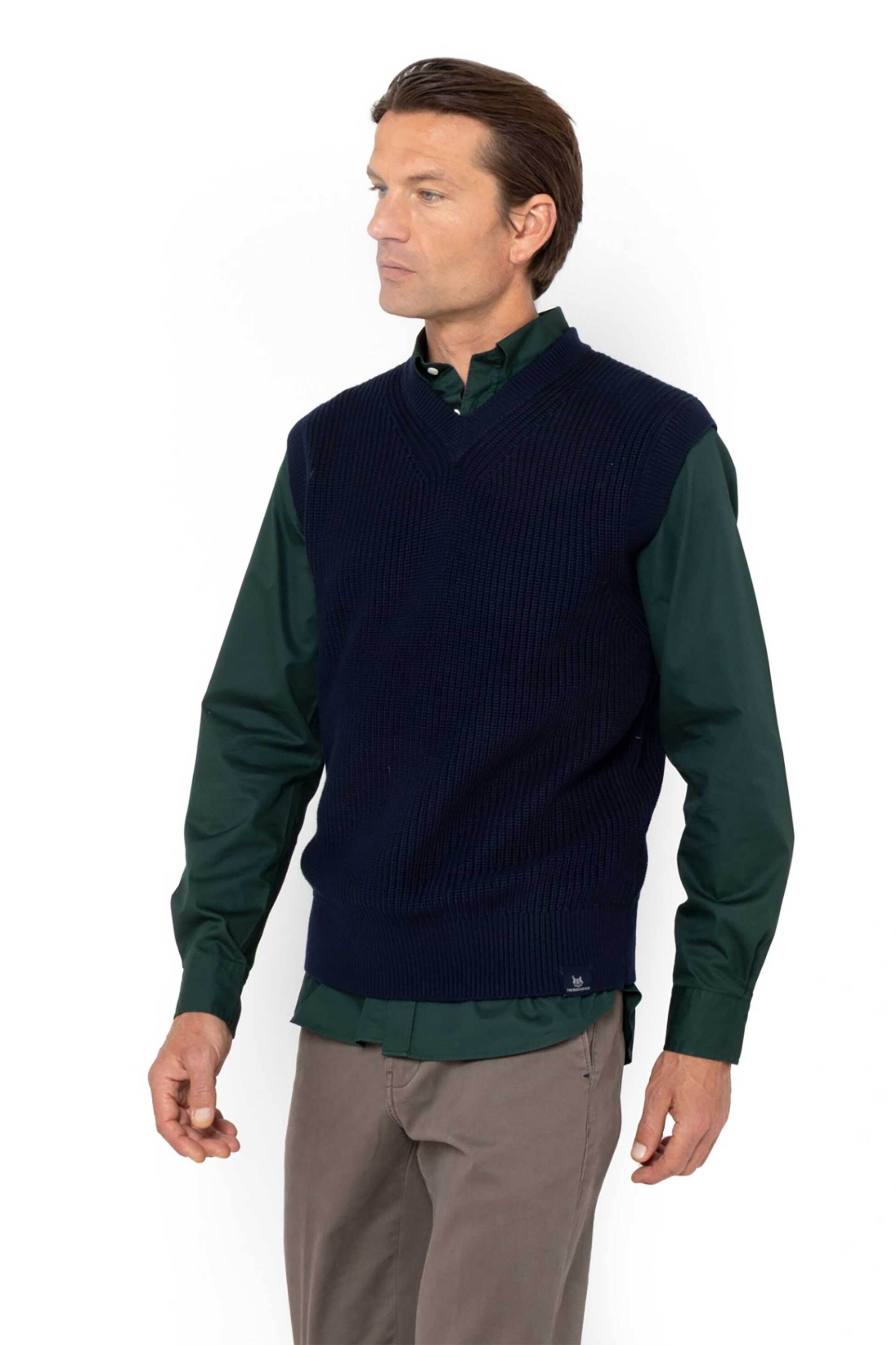 The Bostonians ανδρική πλεκτή αμάνικη μπλούζα structured με V Regular Fit - MT1003 Μπλε Σκούρο φωτογραφία