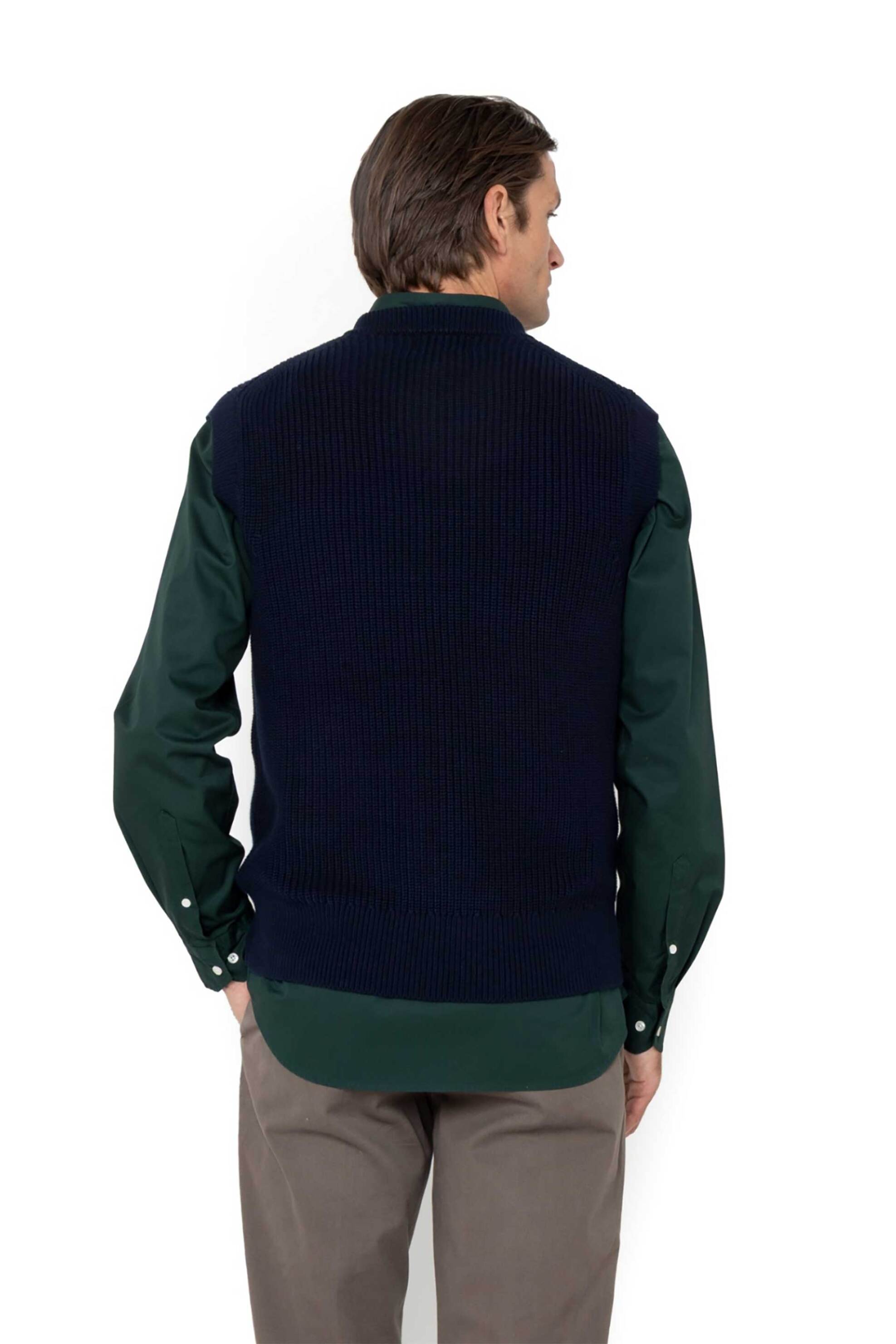 The Bostonians ανδρική πλεκτή αμάνικη μπλούζα structured με V Regular Fit - MT1003 Μπλε Σκούρο φωτογραφία