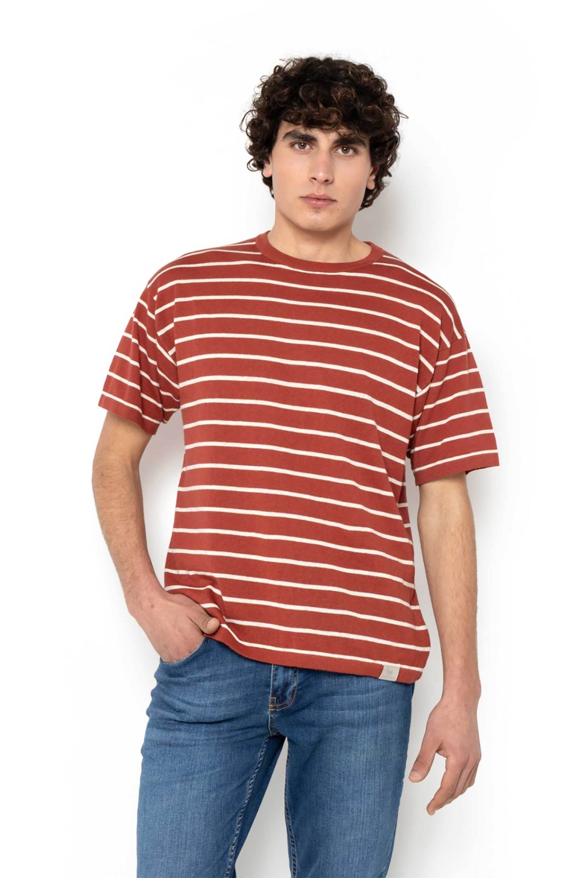 The Bostonians ανδρικό πλεκτό T-shirt με ριγέ σχέδιο Regular Fit "Acorn" - MTS4004 Κεραμιδί