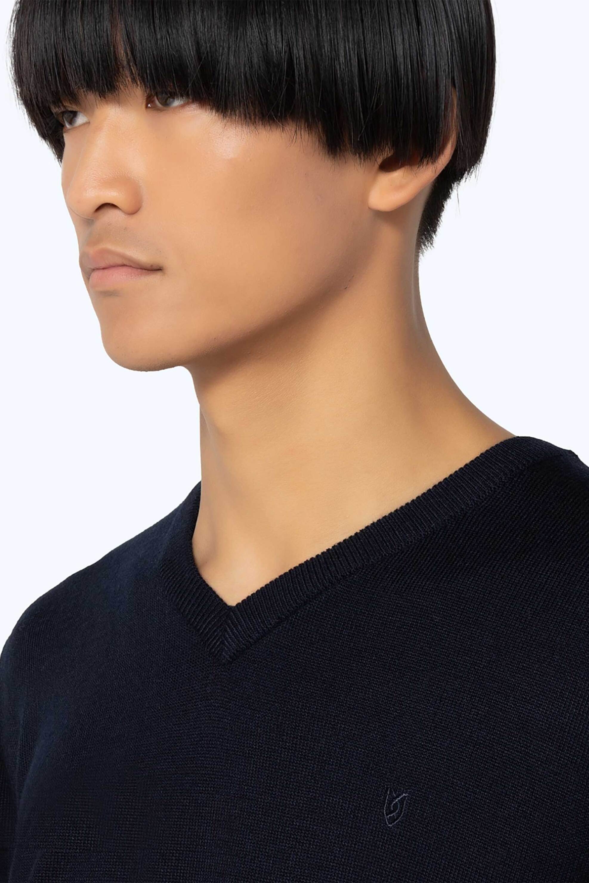 The Bostonians ανδρική πλεκτή μπλούζα με V και κεντημένο λογότυπο Regular Fit - MV1001 Μπλε Σκούρο φωτογραφία