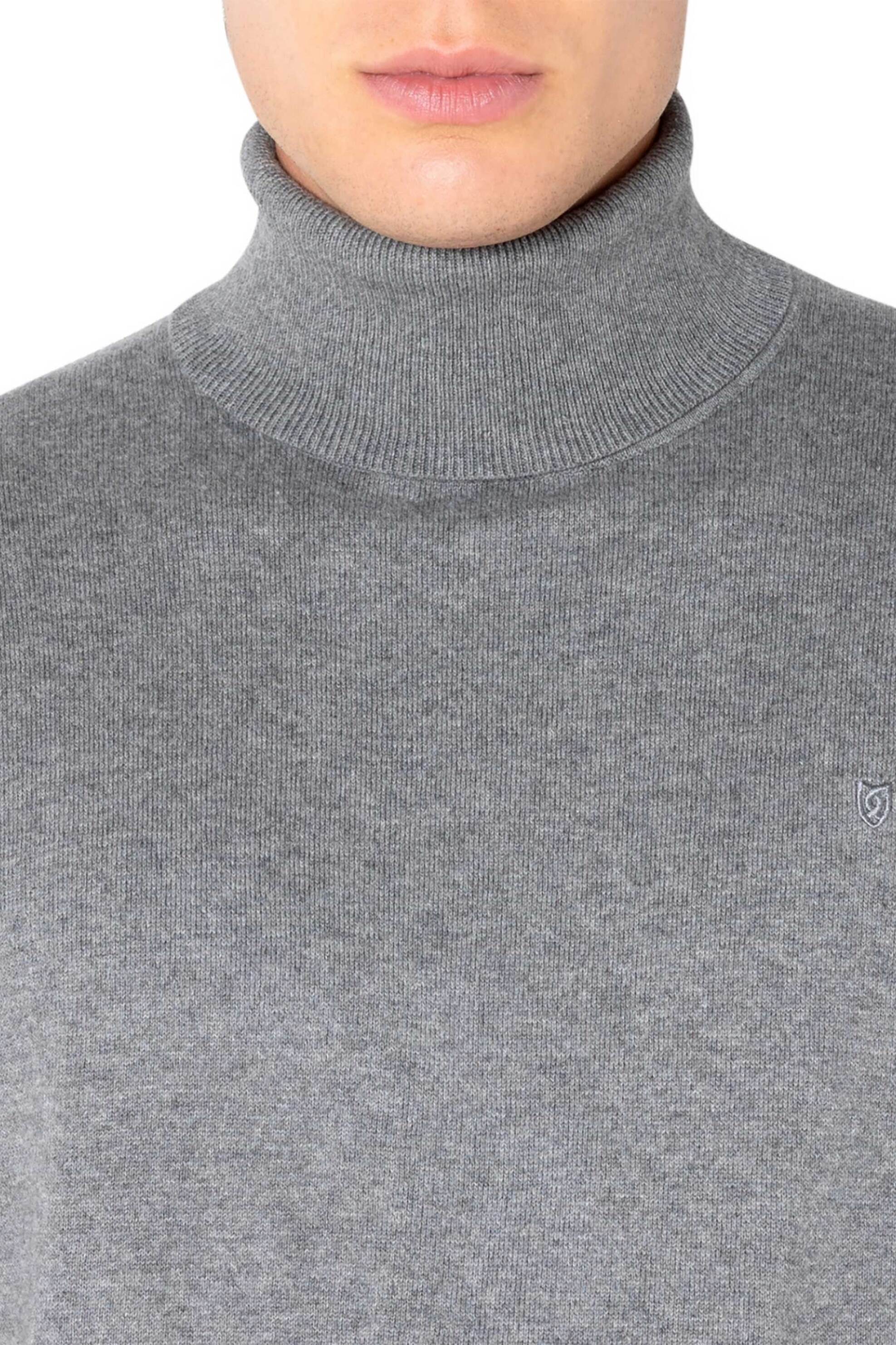 The Bostonians ανδρική πλεκτή μπλούζα ζιβάγκο με κασμίρι και κεντημένο λογότυπο Regular Fit - MZ1003 Γκρι φωτογραφία