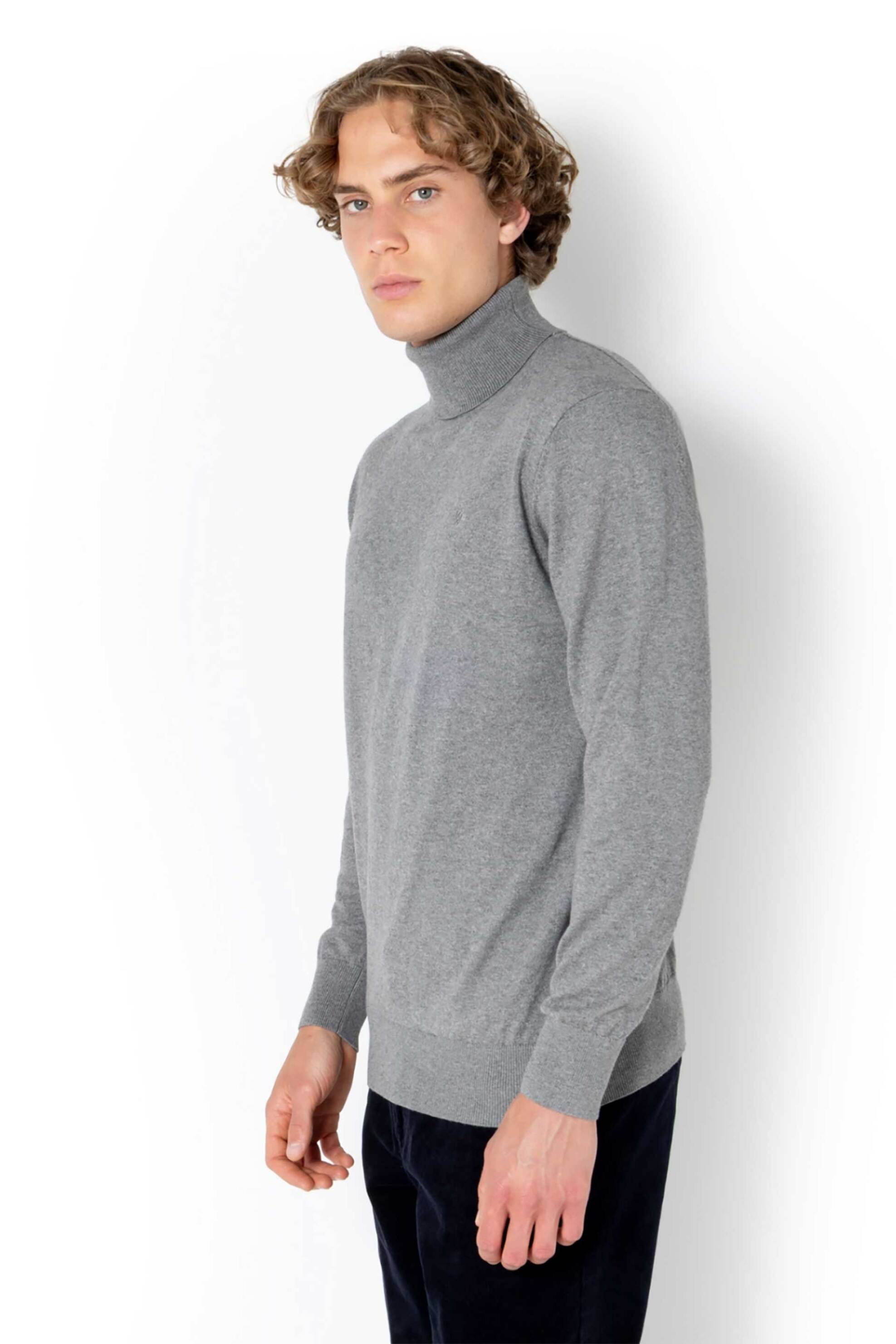 The Bostonians ανδρική πλεκτή μπλούζα ζιβάγκο με κασμίρι και κεντημένο λογότυπο Regular Fit - MZ1003 Γκρι φωτογραφία