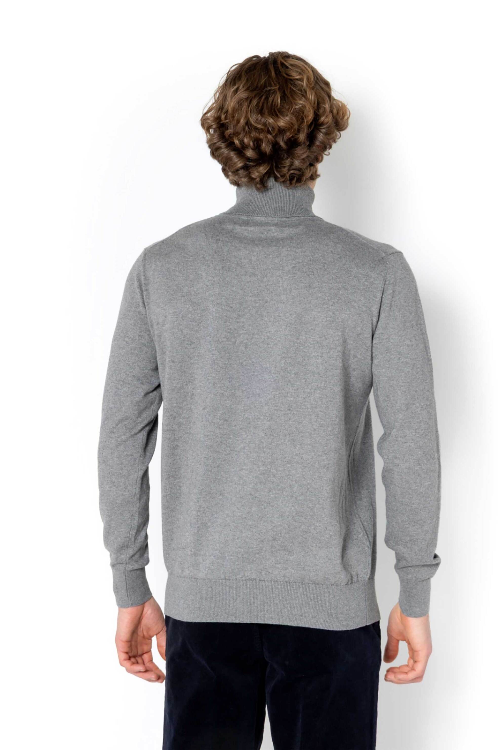 The Bostonians ανδρική πλεκτή μπλούζα ζιβάγκο με κασμίρι και κεντημένο λογότυπο Regular Fit - MZ1003 Γκρι φωτογραφία