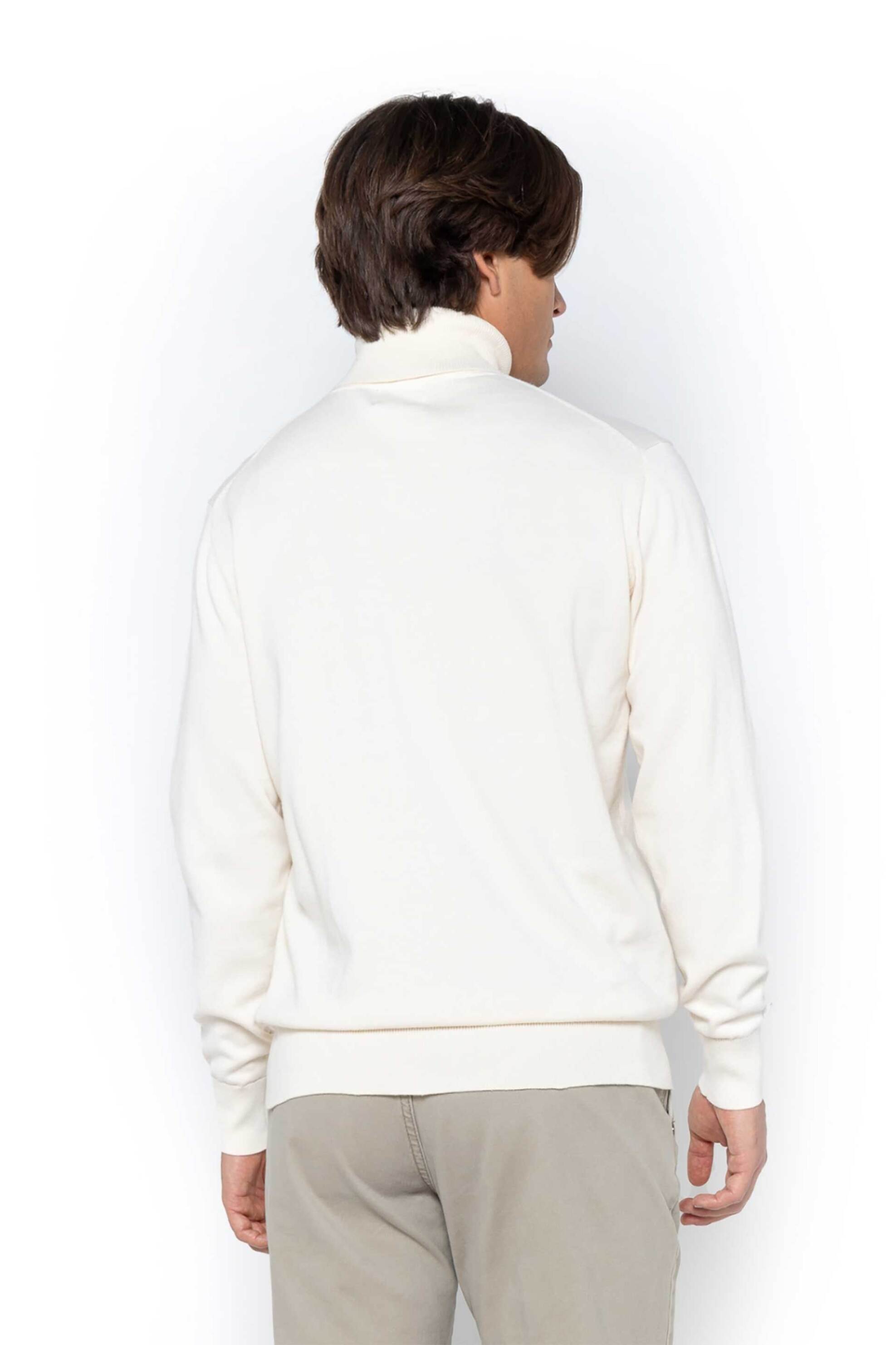 The Bostonians ανδρική πλεκτή μπλούζα ζιβάγκο με κασμίρι και κεντημένο λογότυπο Regular Fit - MZ1003 Εκρού φωτογραφία