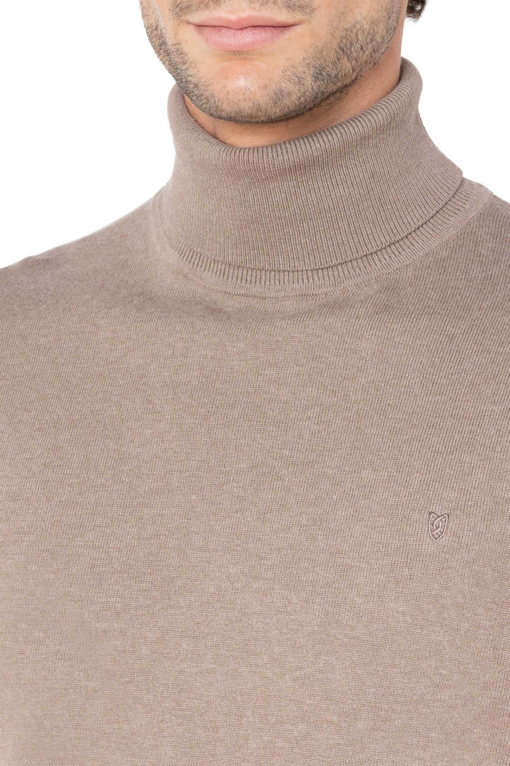 The Bostonians ανδρική πλεκτή μπλούζα ζιβάγκο με κασμίρι και κεντημένο λογότυπο Regular Fit - MZ1003 Μπεζ φωτογραφία