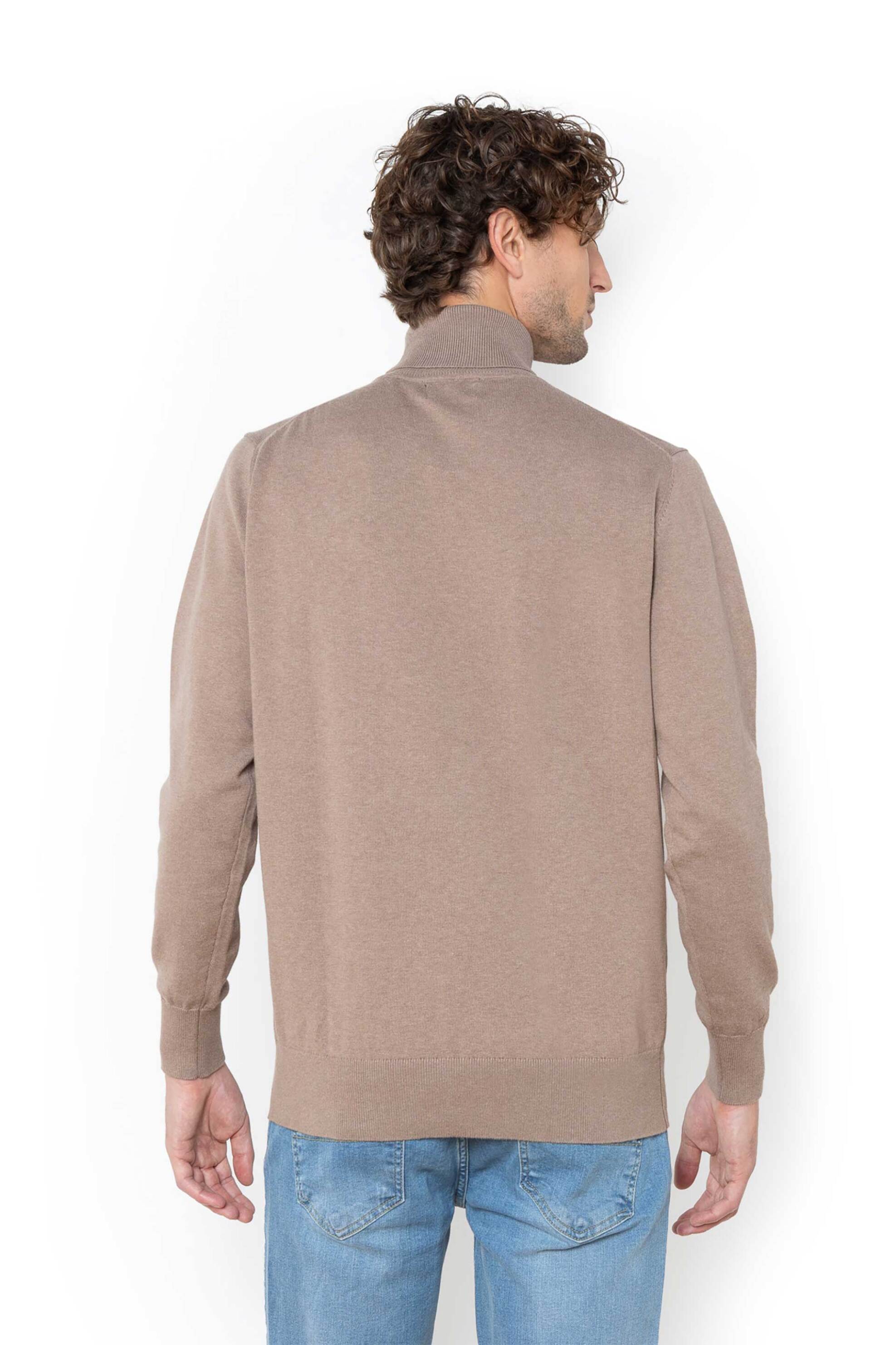 The Bostonians ανδρική πλεκτή μπλούζα ζιβάγκο με κασμίρι και κεντημένο λογότυπο Regular Fit - MZ1003 Μπεζ φωτογραφία