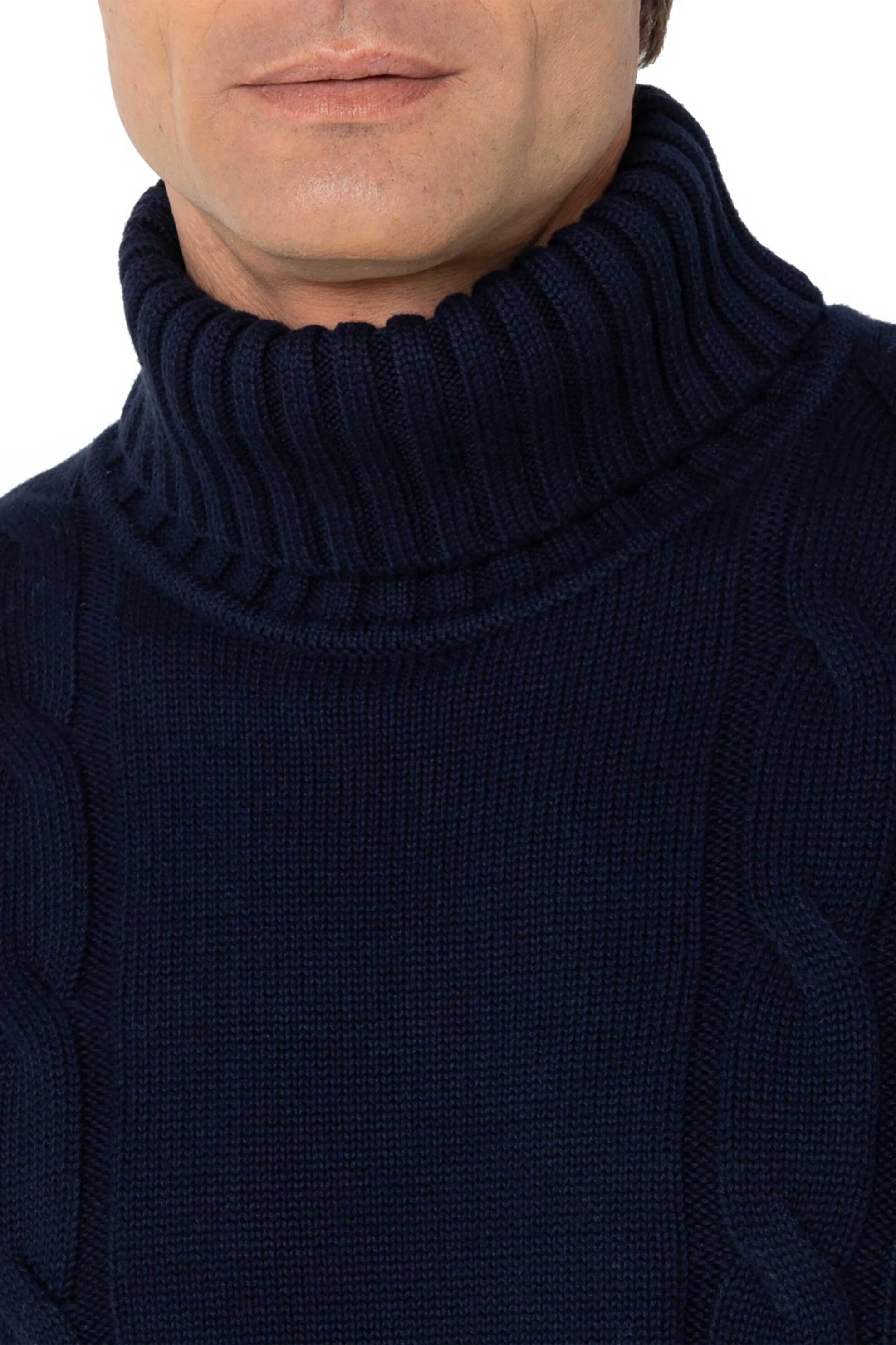 The Bostonians ανδρική πλεκτή μπλούζα ζιβάγκο με cable knit pattern Regular Fit - MZ1027 Μπλε Σκούρο φωτογραφία