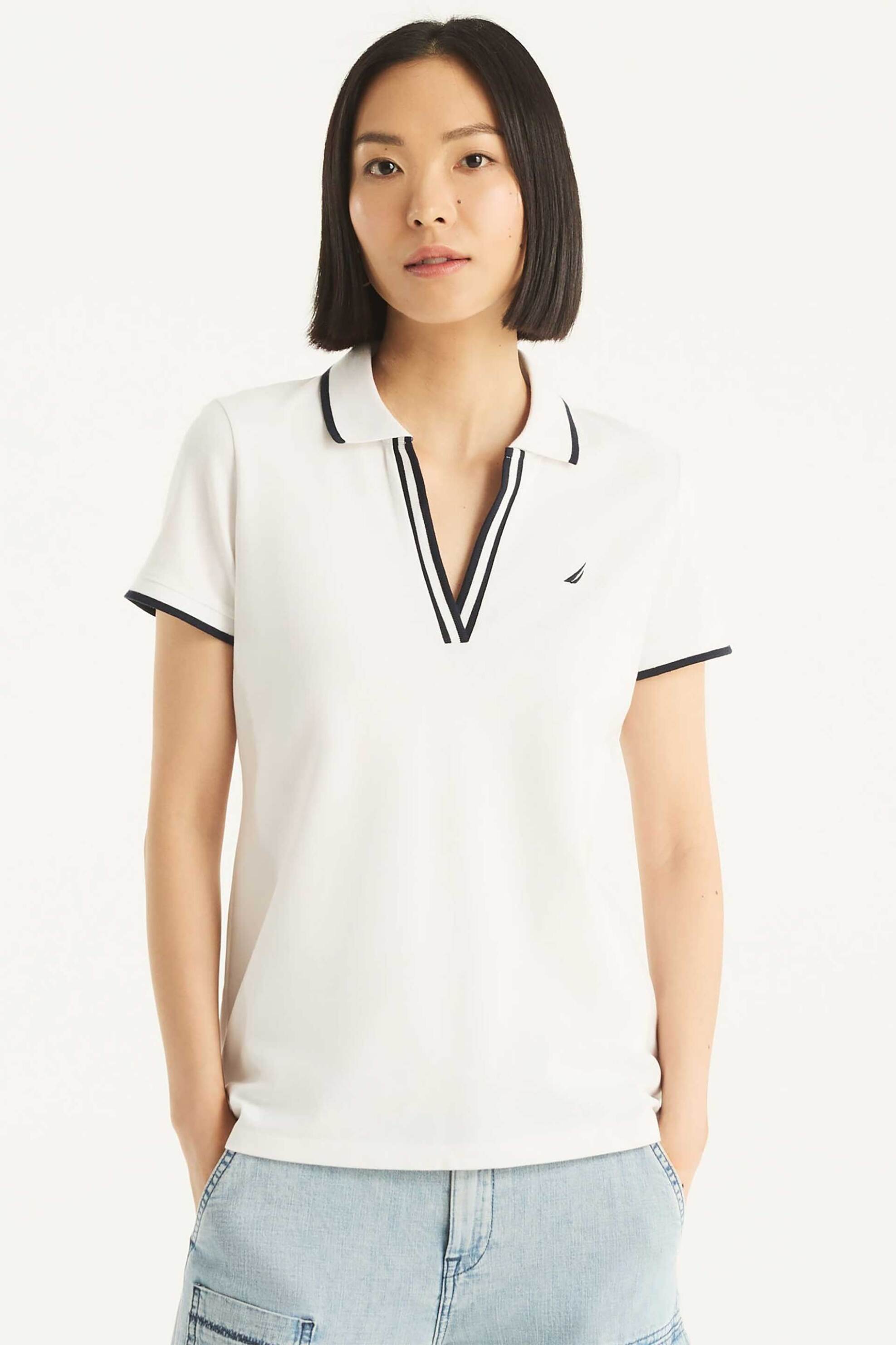 Nautica γυναικεία μπλούζα πόλο πικέ με κεντημένο λογότυπο Classic Fit - 15K133 Λευκό