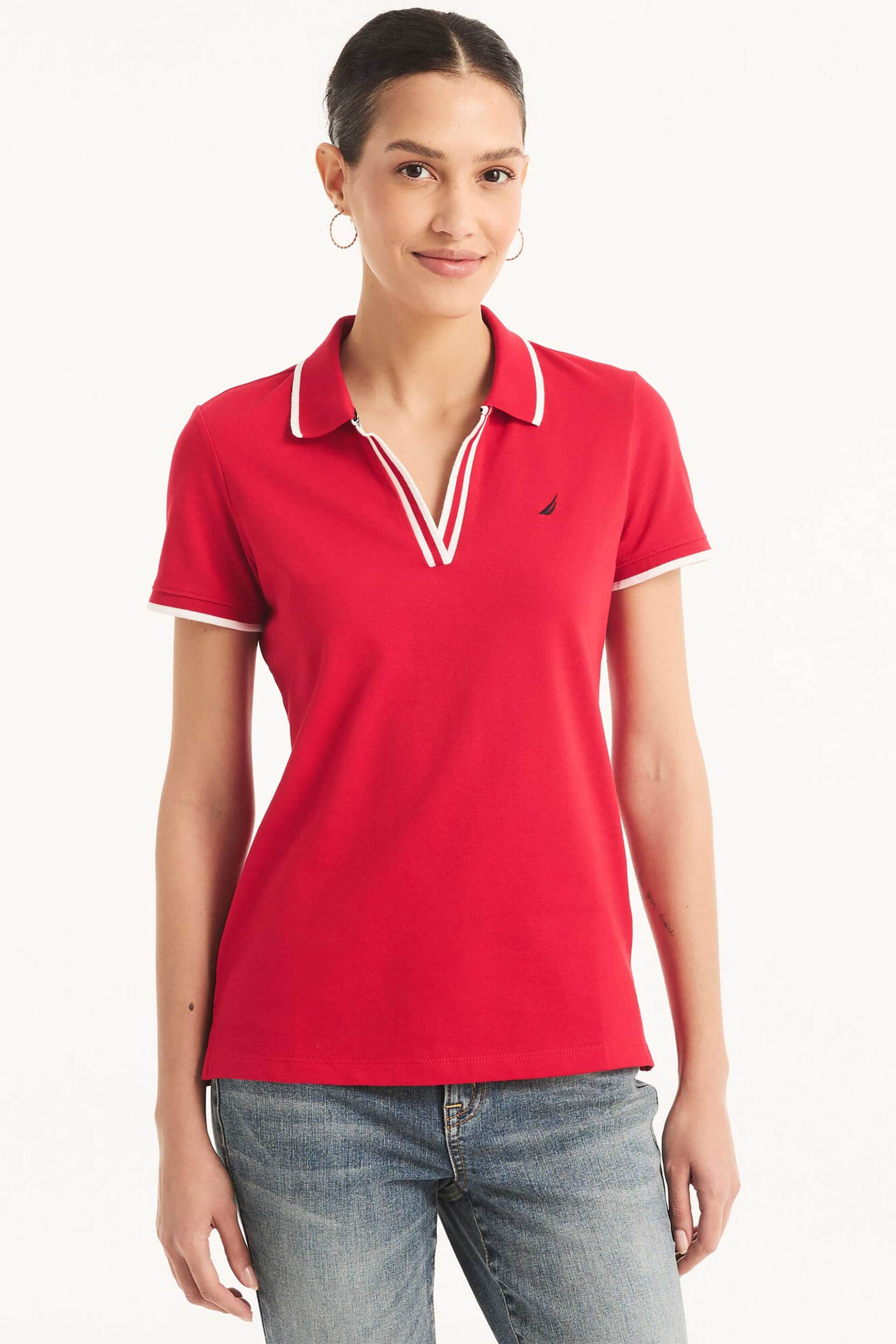 Nautica γυναικεία μπλούζα πόλο πικέ με κεντημένο λογότυπο Classic Fit - 15K133 Κόκκινο