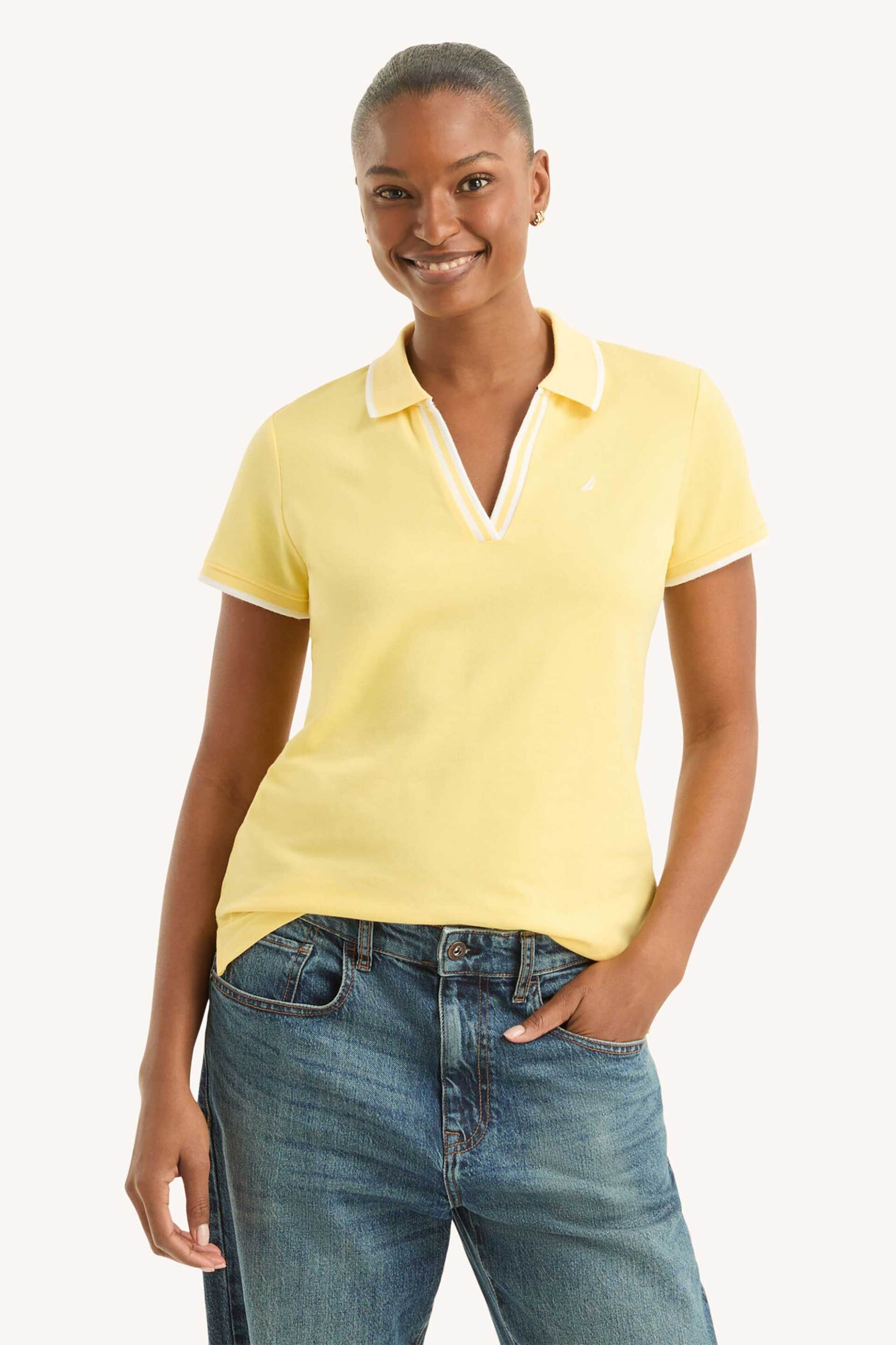 Nautica γυναικεία μπλούζα πόλο πικέ με κεντημένο λογότυπο Classic Fit - 15K133 Κίτρινο