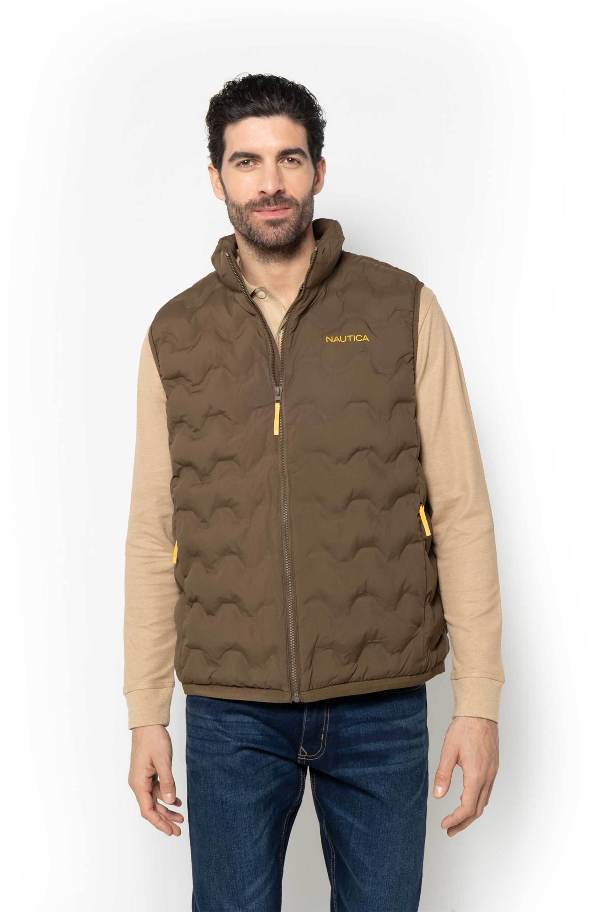 Nautica ανδρικό αμάνικο μπουφάν με καπιτονέ σχέδιο, ψηλό λαιμό και κεντημένο λογότυπο Regular Fit - 208004157 Καφέ