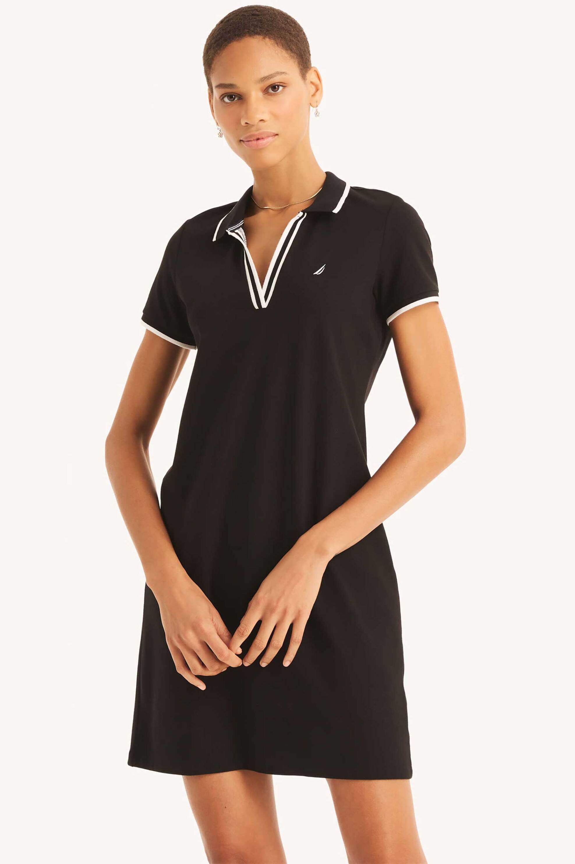 Nautica γυναικείο mini φόρεμα πόλο πικέ με κεντημένο λογότυπο Classic Fit - 25D603 Μαύρο