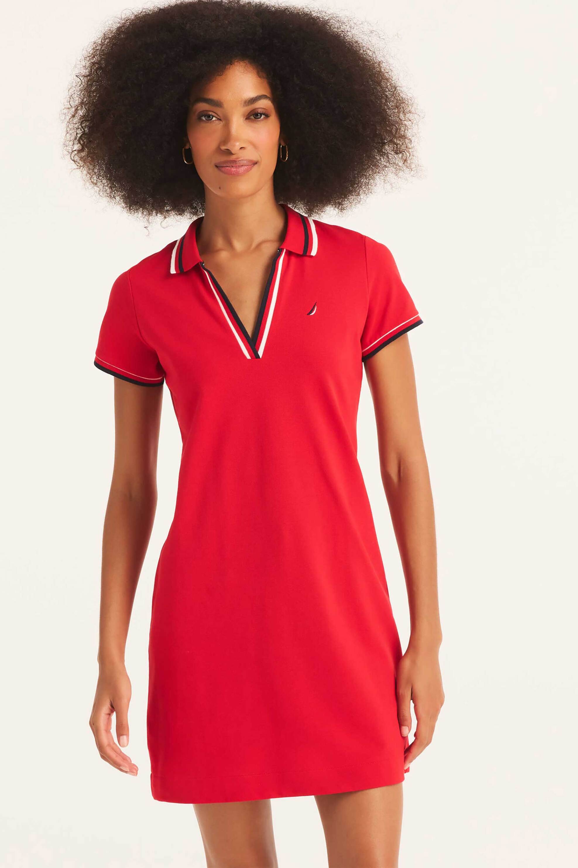 NAUTICA Nautica γυναικείο mini φόρεμα πόλο πικέ με κεντημένο λογότυπο Classic Fit - 25D603 Κόκκινο