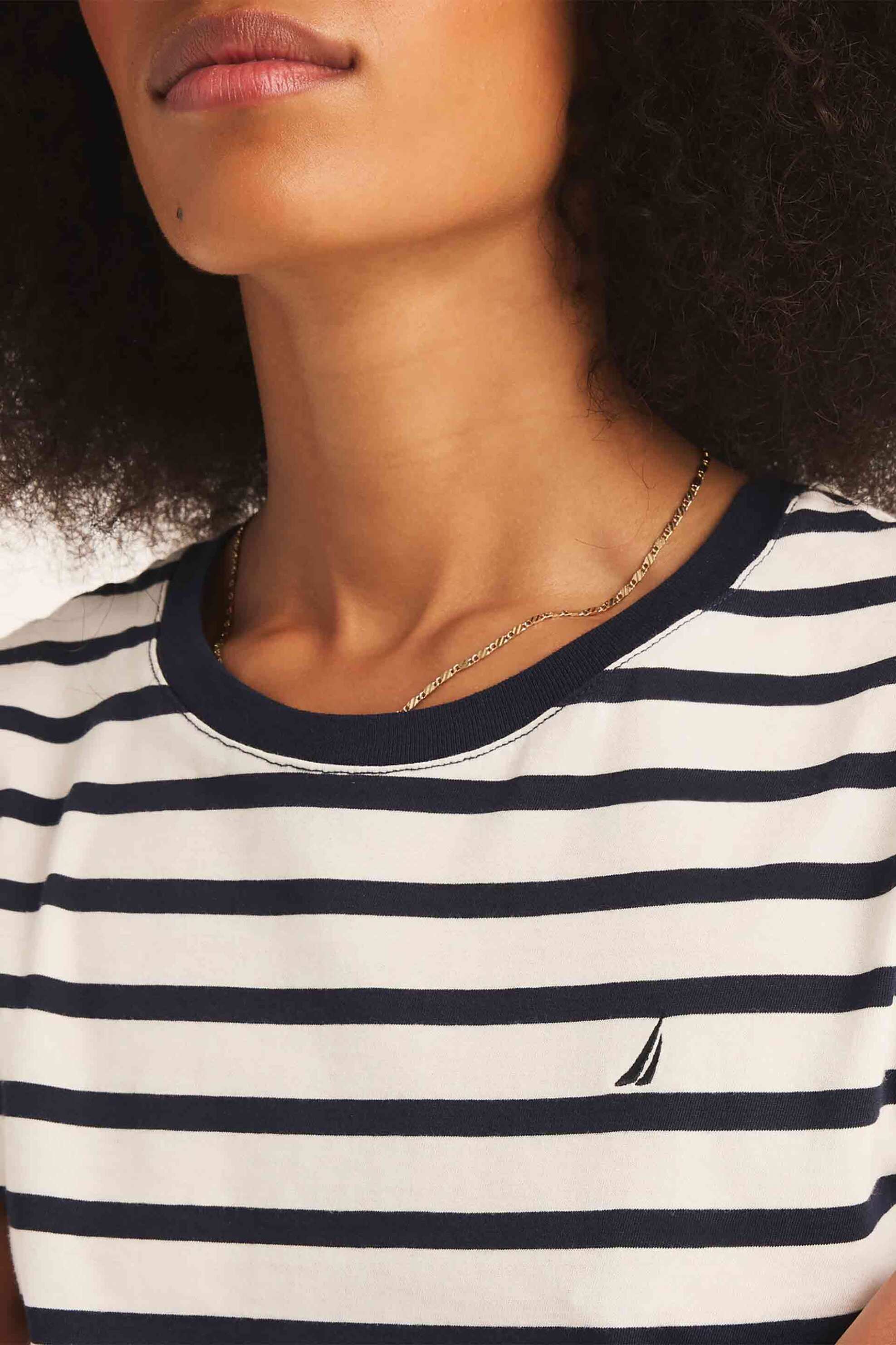 NAUTICA Nautica γυναικείο T-shirt με ριγέ σχέδιο και κεντημένο λογότυπο Classic Fit - 37V010 Λευκό - 2