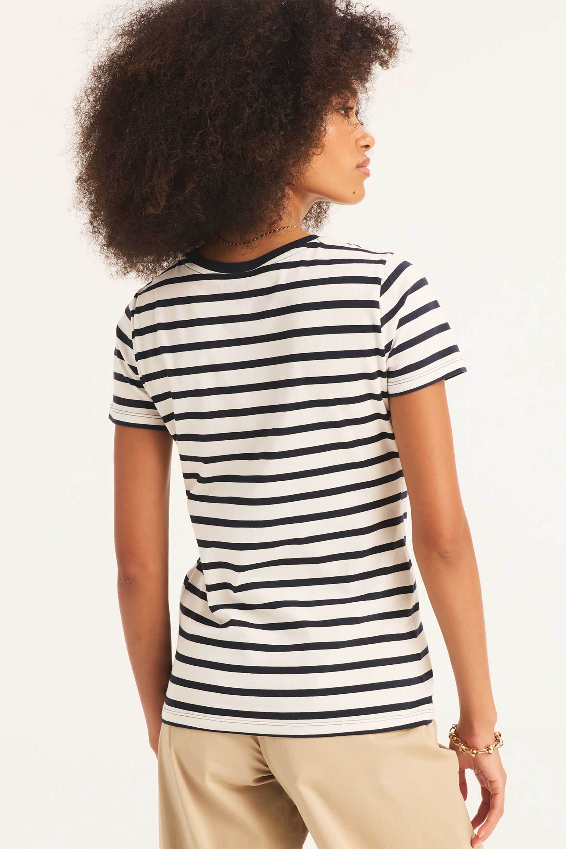 Nautica Γυναικείο T-Shirt με Ριγέ Σχέδιο Και Κεντημένο Λογότυπο Classic Fit - 37V010 Λευκό